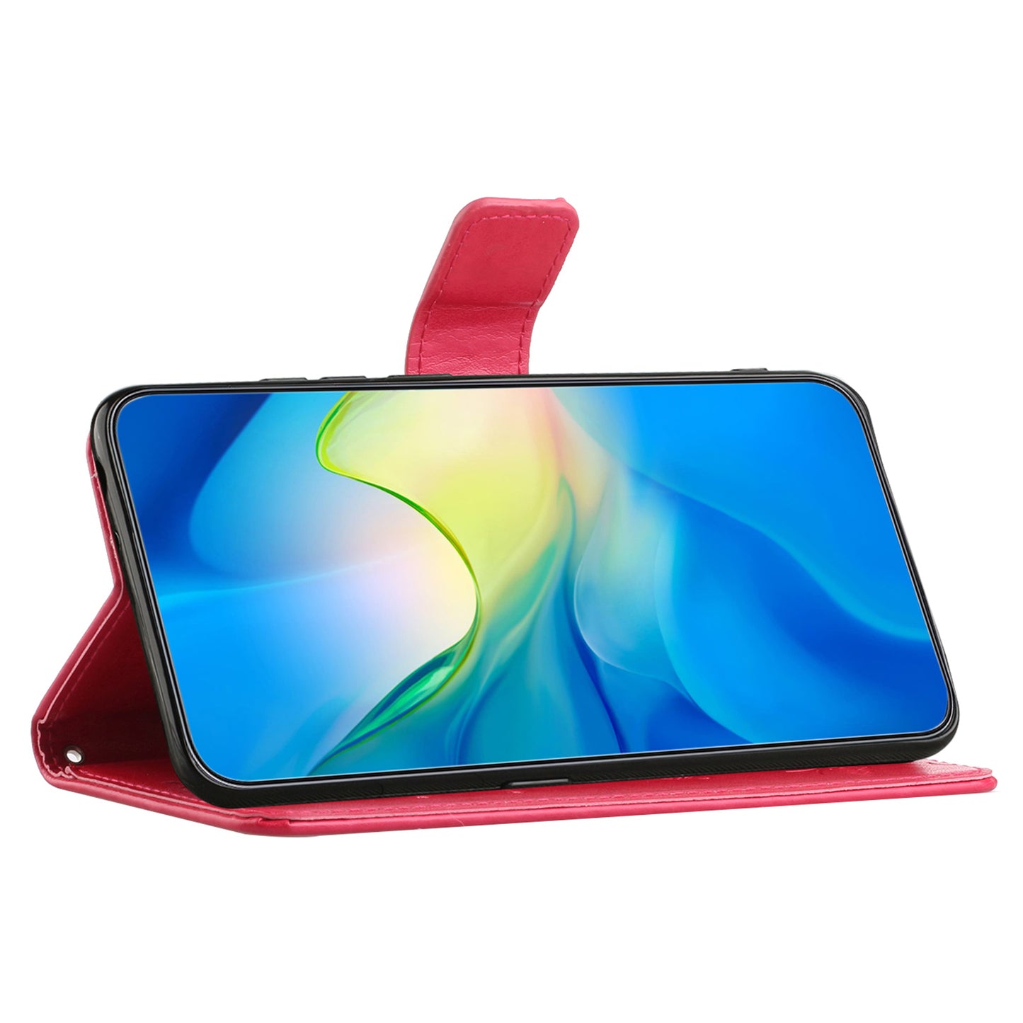 Uniqkart for Xiaomi Redmi 12 4G Wallet Stand Phone Case Butterfly Flower Imprinted PU Leather Cover - Red