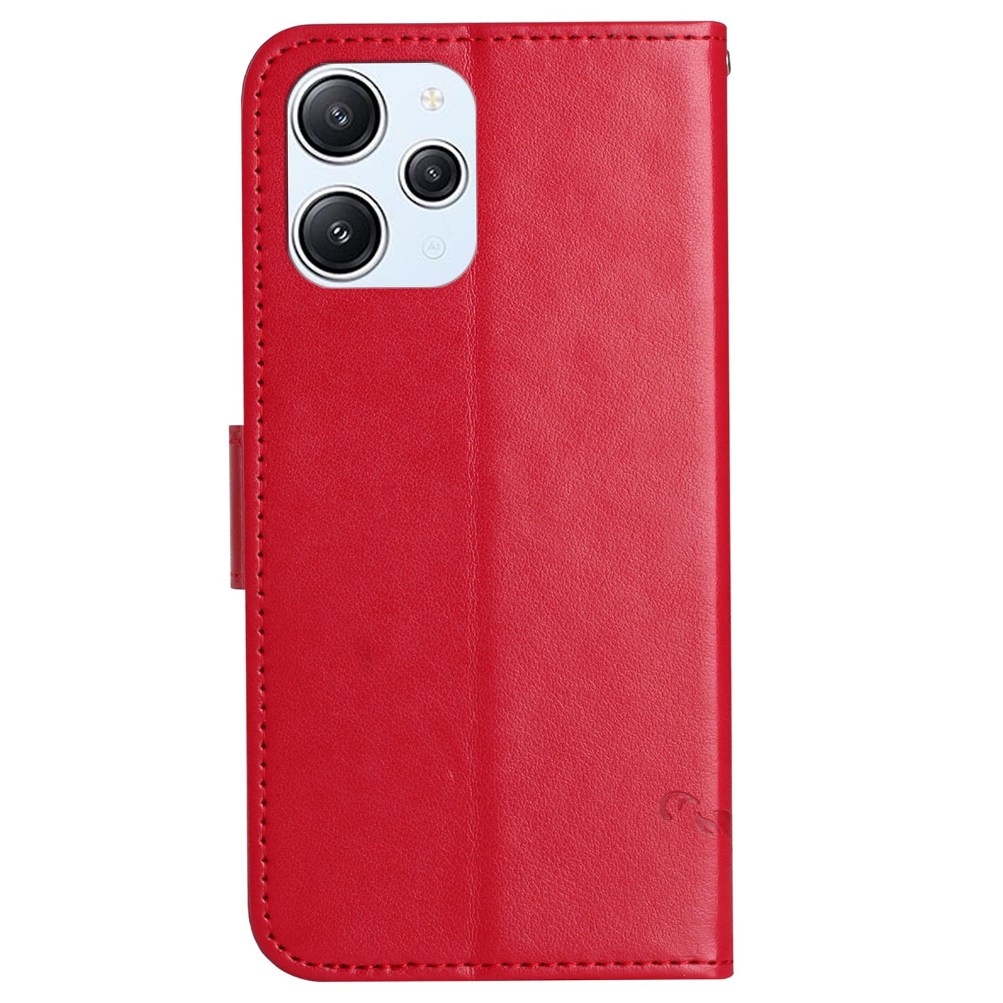 Uniqkart for Xiaomi Redmi 12 4G Wallet Stand Phone Case Butterfly Flower Imprinted PU Leather Cover - Red