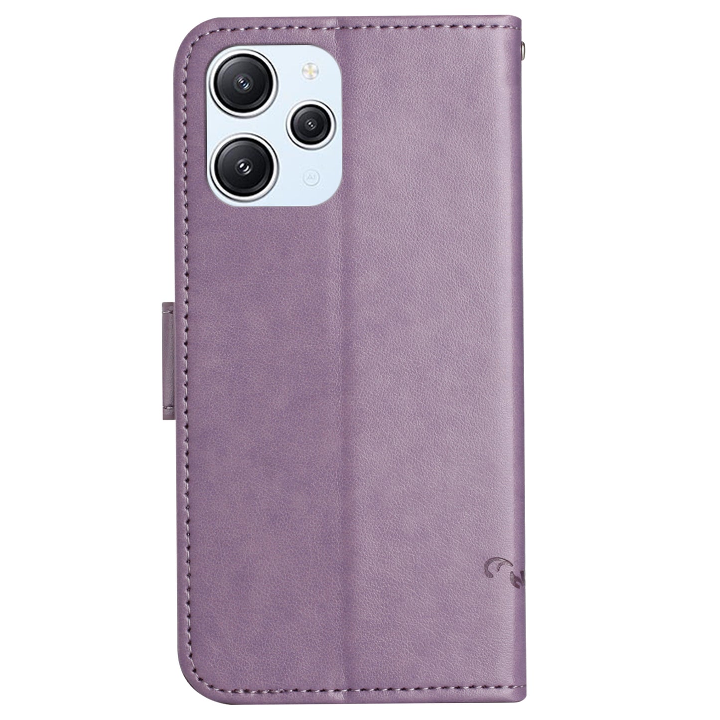 Uniqkart for Xiaomi Redmi 12 4G Wallet Stand Phone Case Butterfly Flower Imprinted PU Leather Cover - Purple
