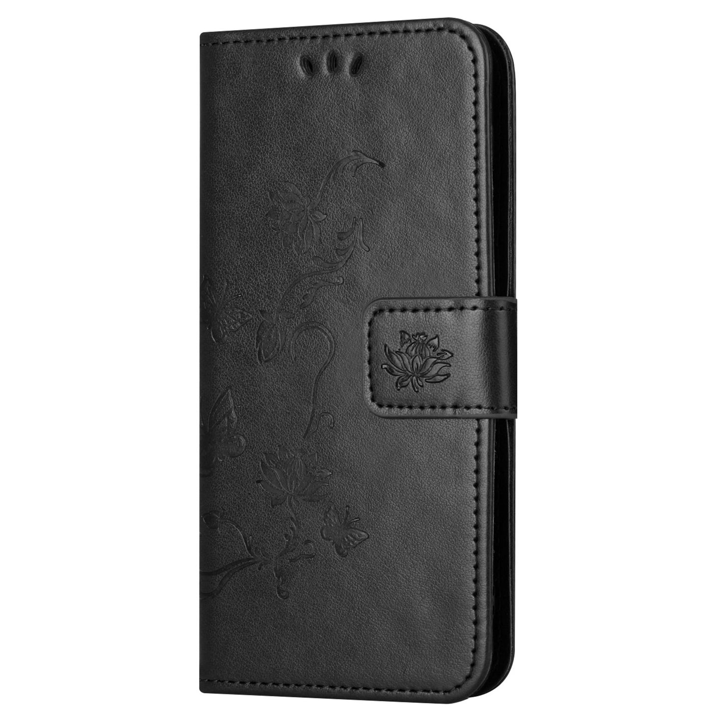 Uniqkart for Xiaomi Redmi 12 4G Wallet Stand Phone Case Butterfly Flower Imprinted PU Leather Cover - Black