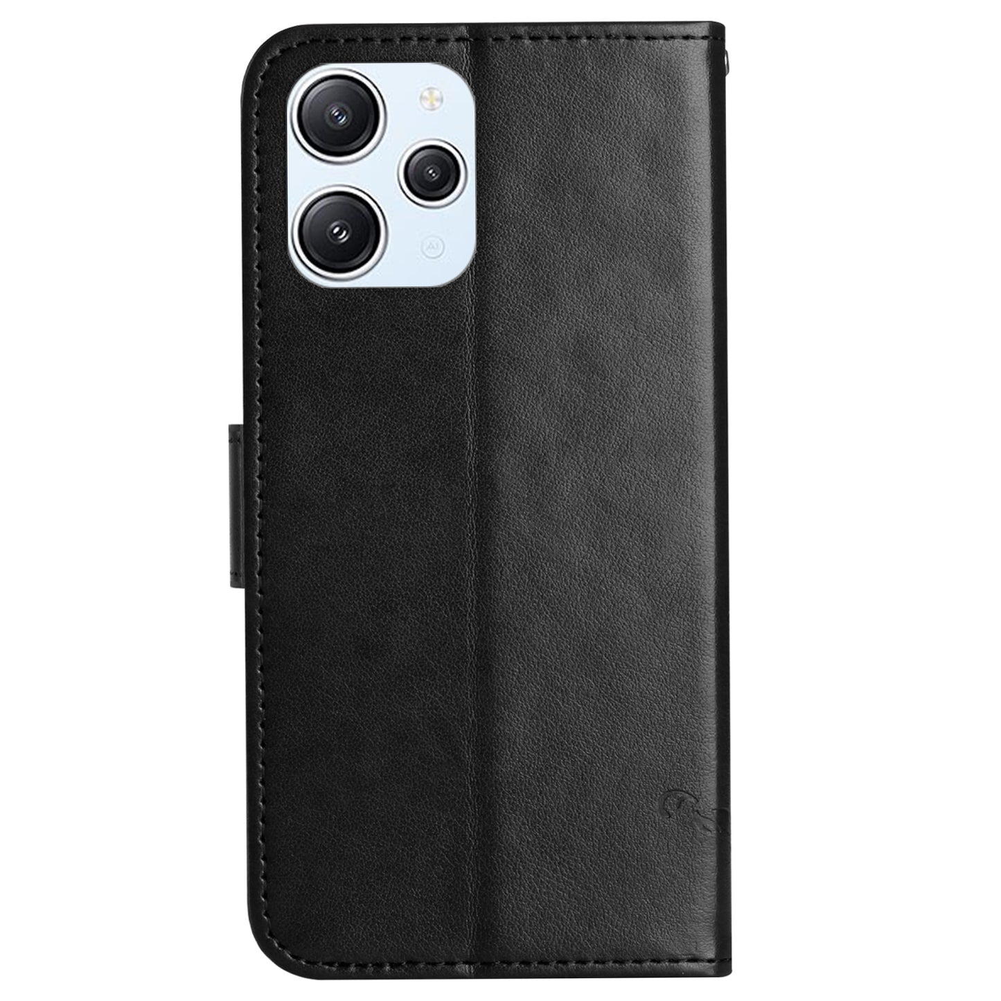 Uniqkart for Xiaomi Redmi 12 4G Wallet Stand Phone Case Butterfly Flower Imprinted PU Leather Cover - Black