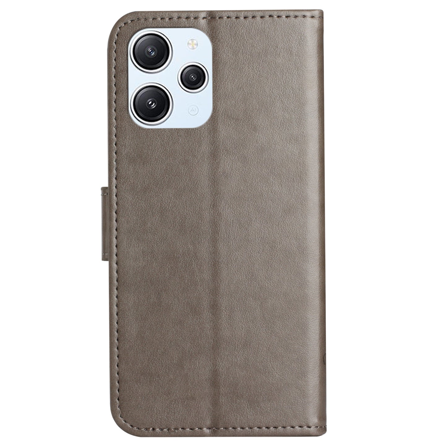 Uniqkart for Xiaomi Redmi 12 4G Wallet Stand Phone Case Butterfly Flower Imprinted PU Leather Cover - Grey