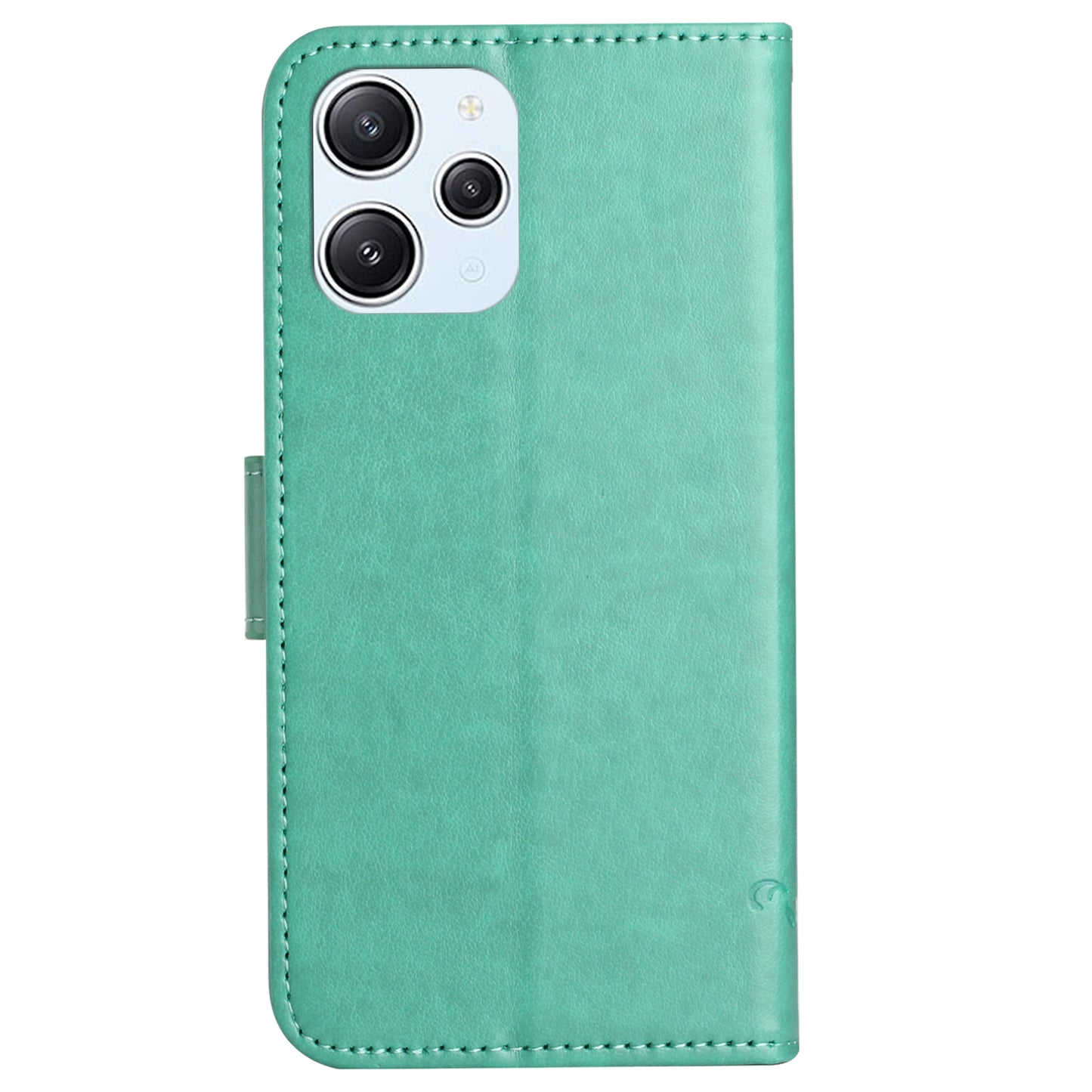 Uniqkart for Xiaomi Redmi 12 4G Wallet Stand Phone Case Butterfly Flower Imprinted PU Leather Cover - Cyan