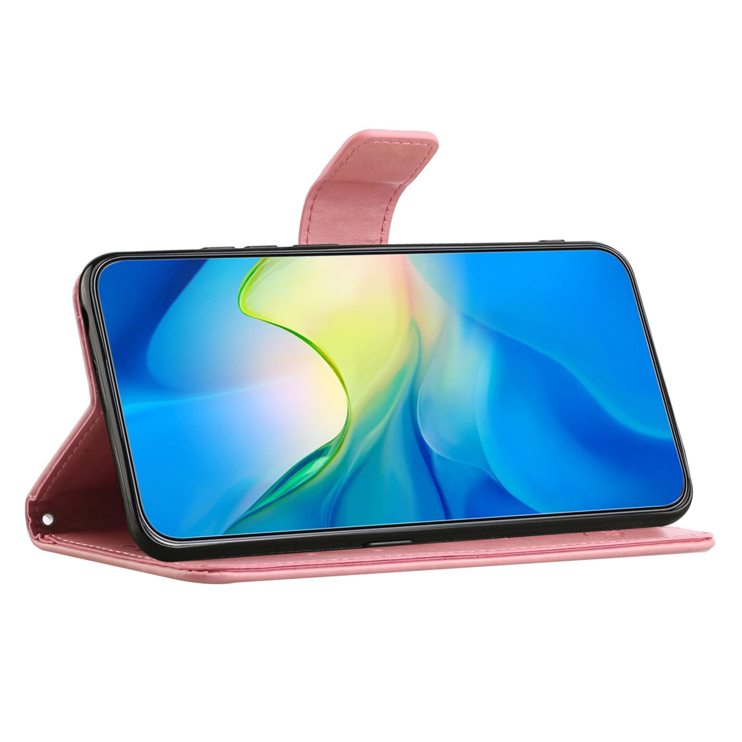 Uniqkart for Xiaomi Redmi 12 4G Wallet Stand Phone Case Butterfly Flower Imprinted PU Leather Cover - Pink