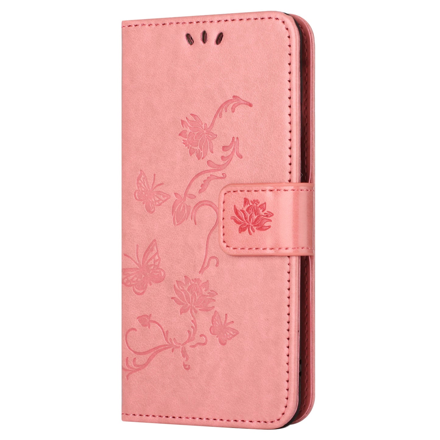 Uniqkart for Xiaomi Redmi 12 4G Wallet Stand Phone Case Butterfly Flower Imprinted PU Leather Cover - Pink