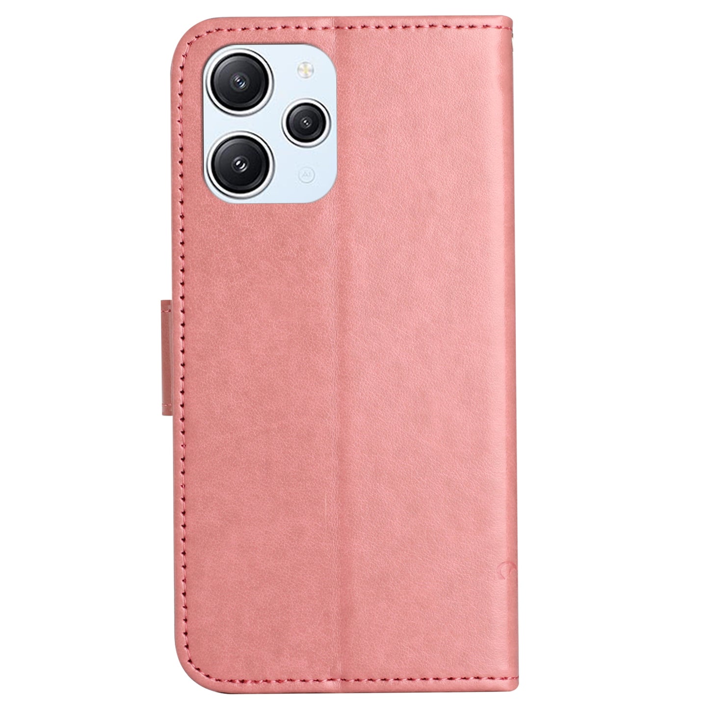 Uniqkart for Xiaomi Redmi 12 4G Wallet Stand Phone Case Butterfly Flower Imprinted PU Leather Cover - Pink