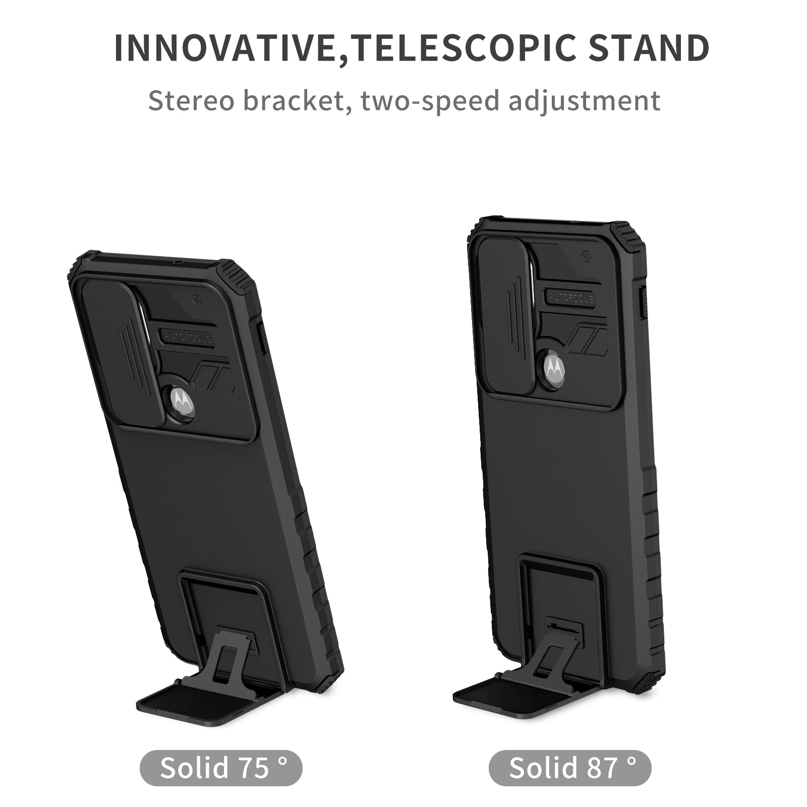 for Motorola Moto G Stylus 5G (2021) Phone Protector Slide Camera Hard PC + Flexible TPU Cover Kickstand Case - Black
