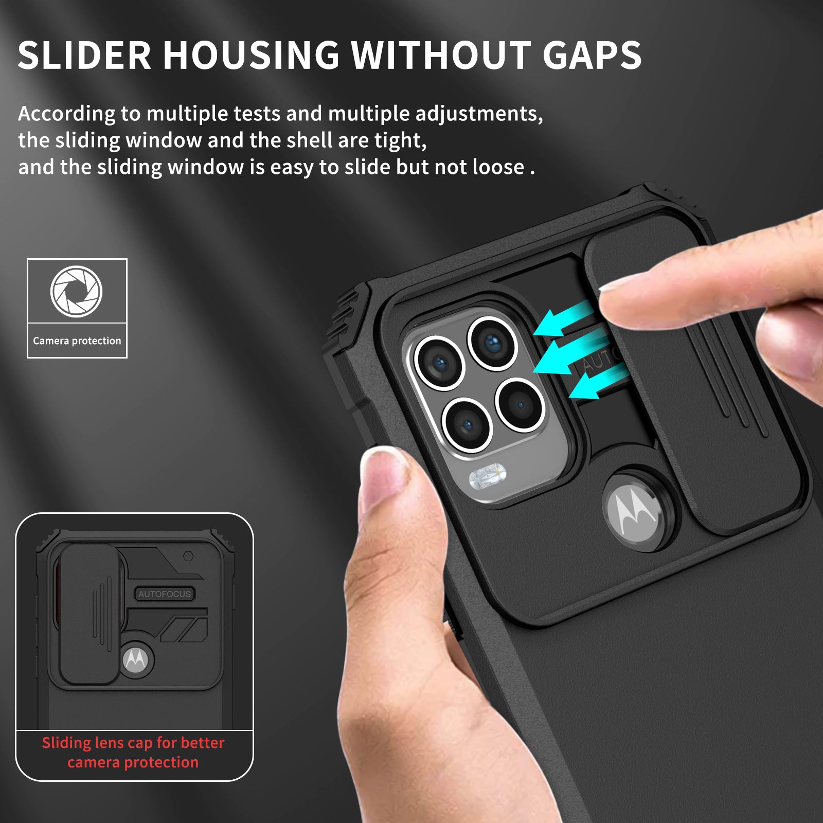 for Motorola Moto G Stylus 5G (2021) Phone Protector Slide Camera Hard PC + Flexible TPU Cover Kickstand Case - Black