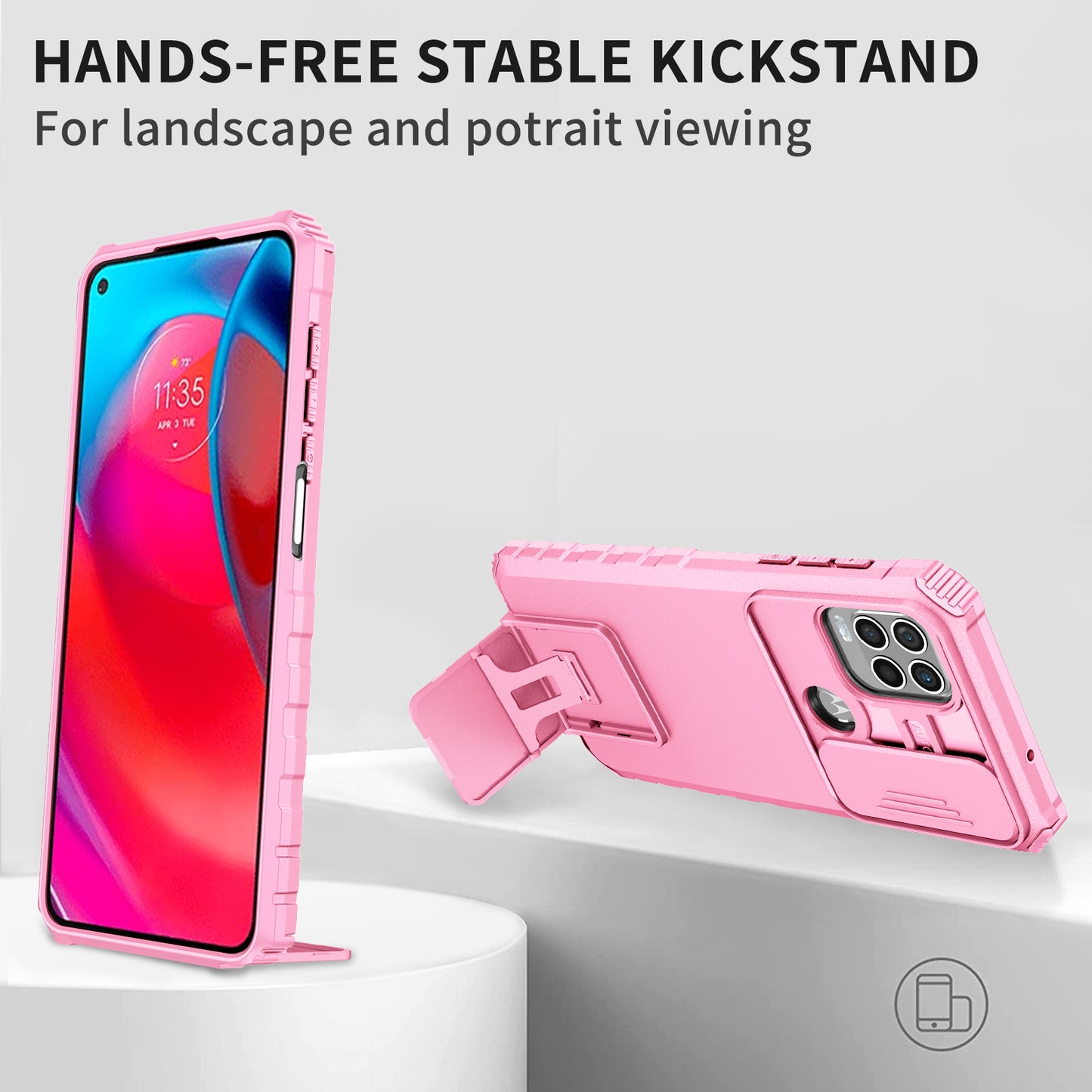 for Motorola Moto G Stylus 5G (2021) Phone Protector Slide Camera Hard PC + Flexible TPU Cover Kickstand Case - Pink
