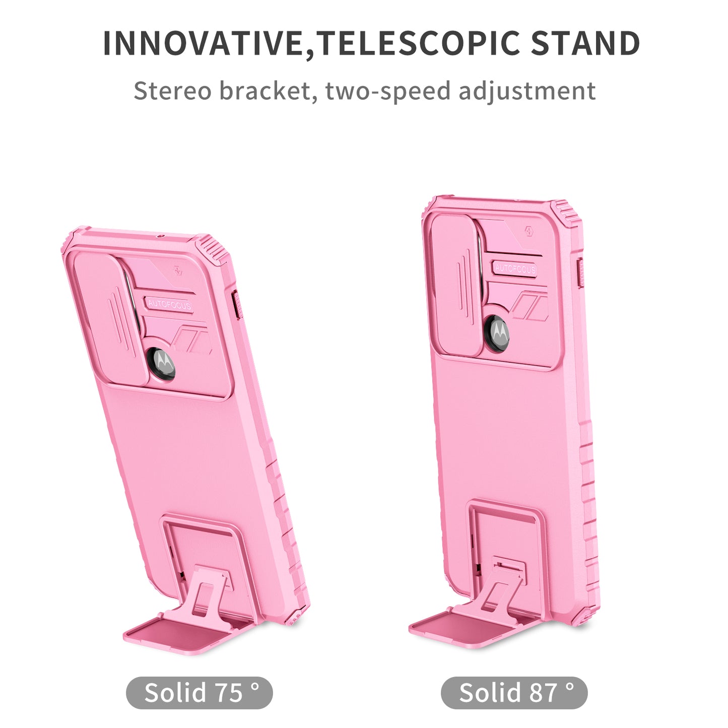 for Motorola Moto G Stylus 5G (2021) Phone Protector Slide Camera Hard PC + Flexible TPU Cover Kickstand Case - Pink
