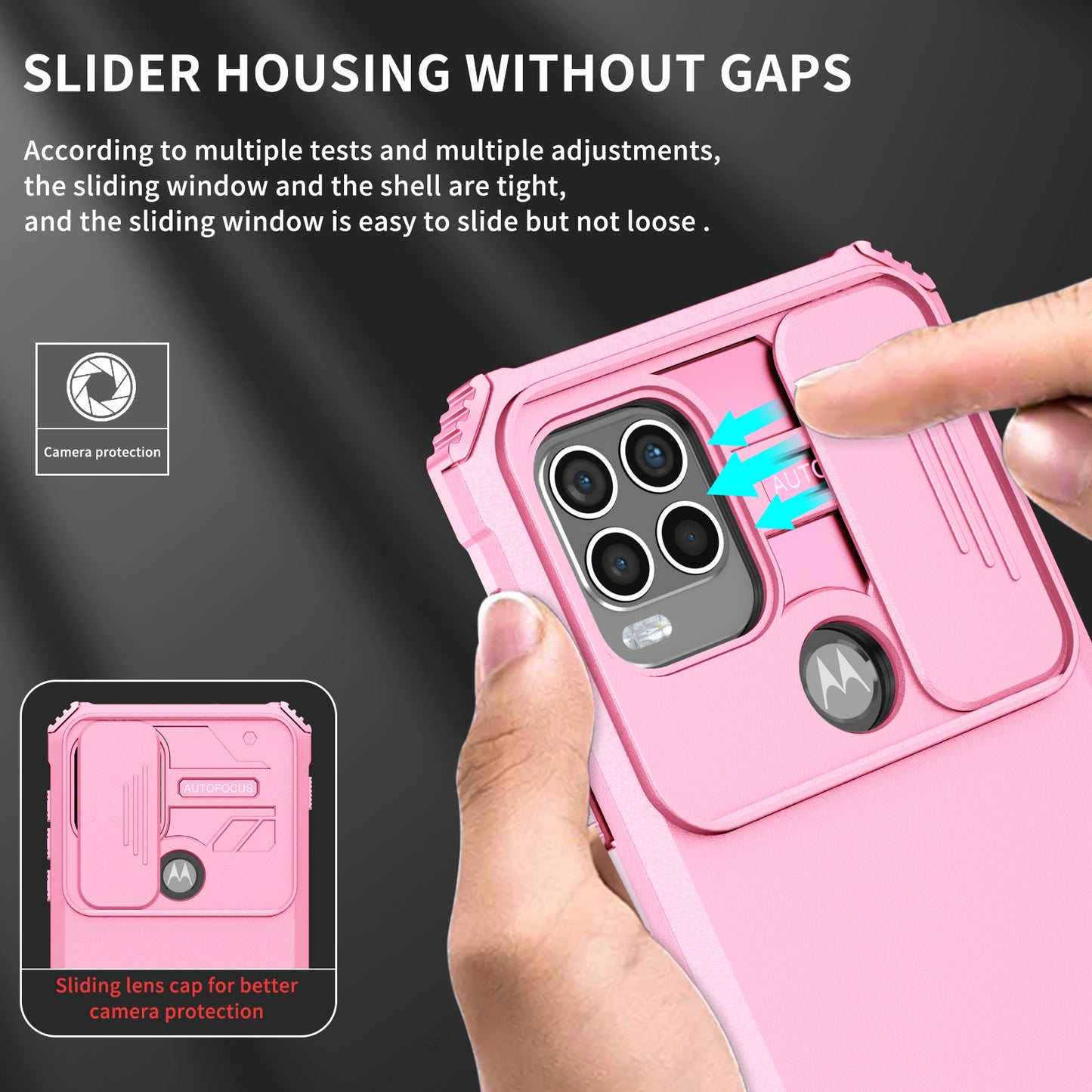 for Motorola Moto G Stylus 5G (2021) Phone Protector Slide Camera Hard PC + Flexible TPU Cover Kickstand Case - Pink