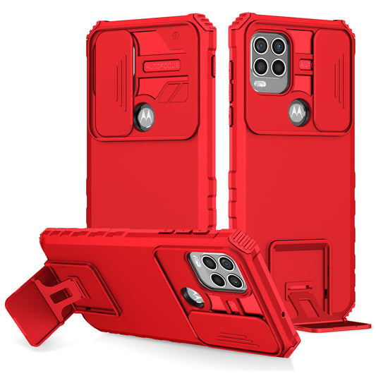 for Motorola Moto G Stylus 5G (2021) Phone Protector Slide Camera Hard PC + Flexible TPU Cover Kickstand Case - Red