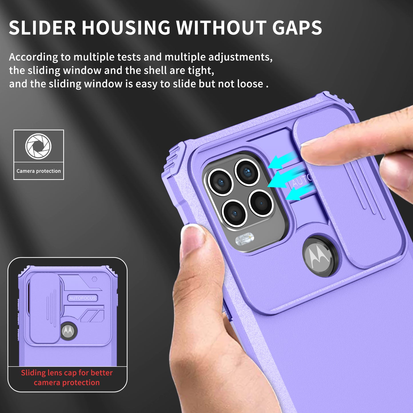 for Motorola Moto G Stylus 5G (2021) Phone Protector Slide Camera Hard PC + Flexible TPU Cover Kickstand Case - Purple