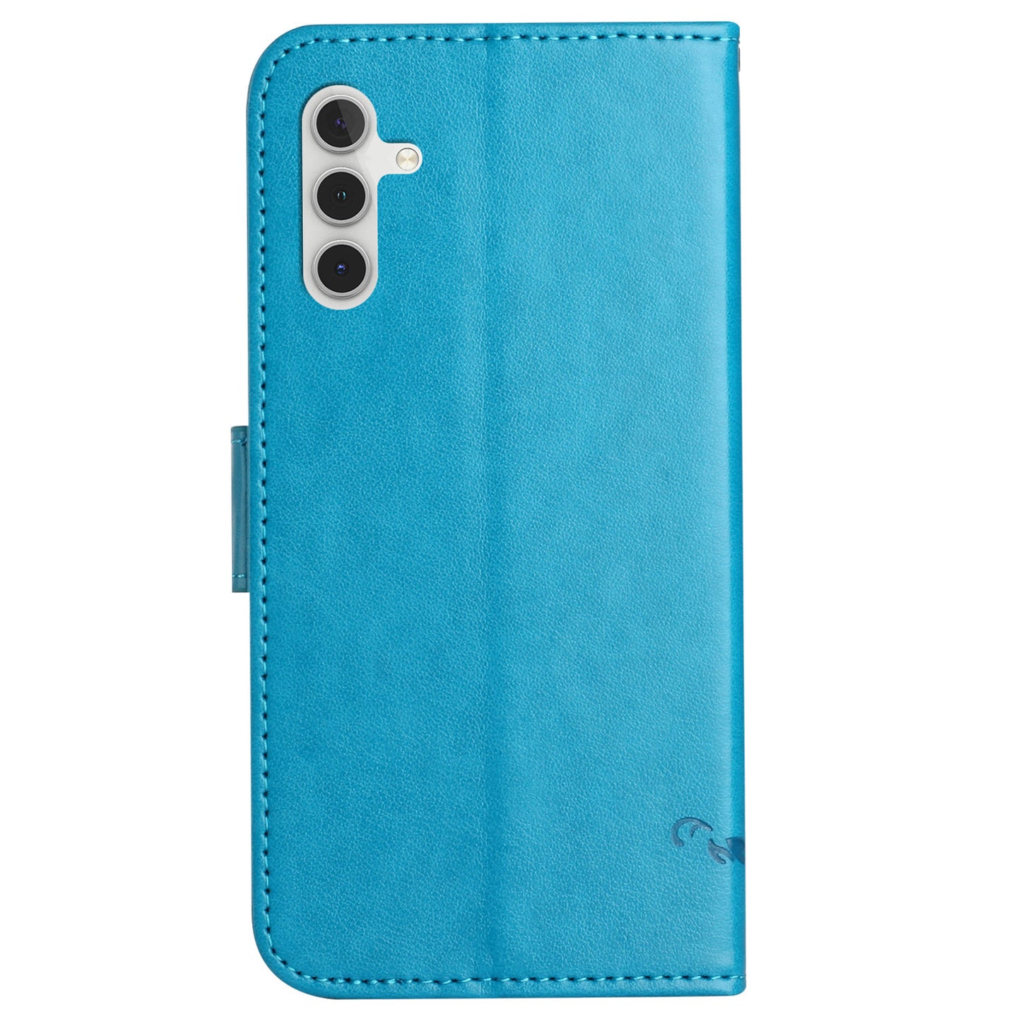 Uniqkart for Samsung Galaxy S23 FE PU Leather Wallet Phone Case Butterfly Flower Imprinted Stand Cover - Blue