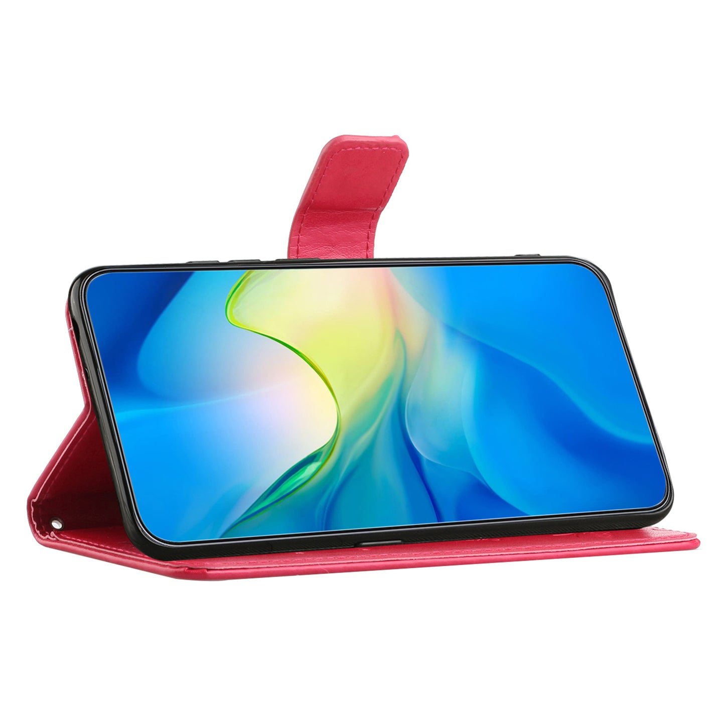 Uniqkart for Samsung Galaxy S23 FE PU Leather Wallet Phone Case Butterfly Flower Imprinted Stand Cover - Red