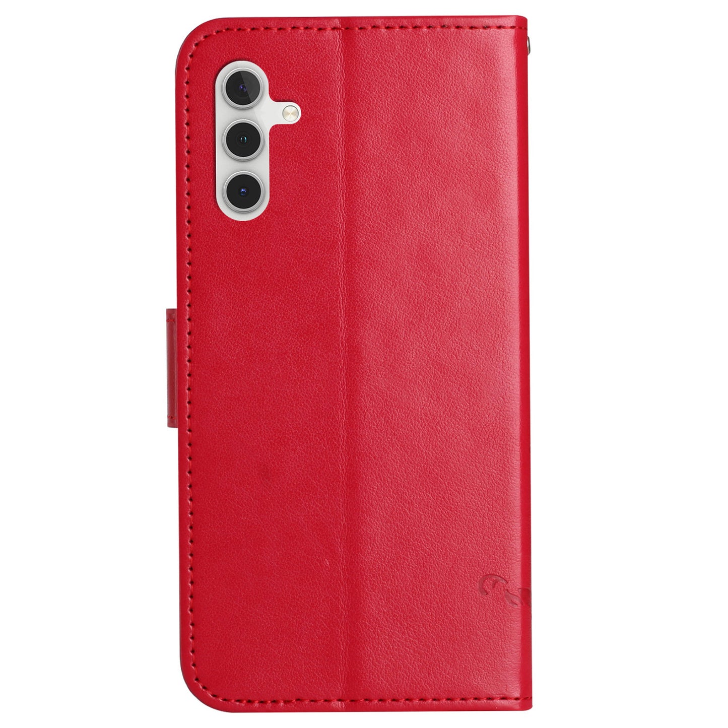 Uniqkart for Samsung Galaxy S23 FE PU Leather Wallet Phone Case Butterfly Flower Imprinted Stand Cover - Red
