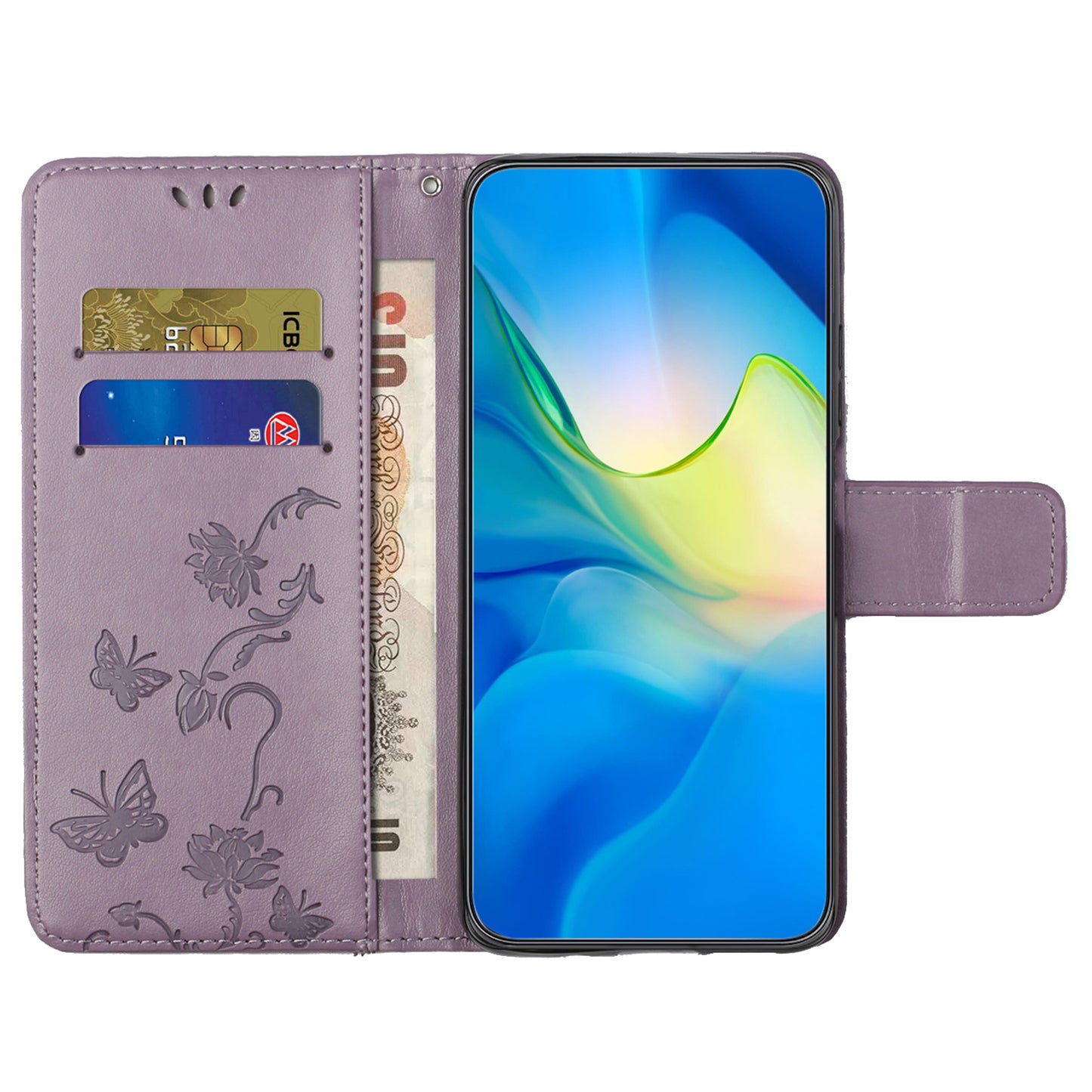 Uniqkart for Samsung Galaxy S23 FE PU Leather Wallet Phone Case Butterfly Flower Imprinted Stand Cover - Purple