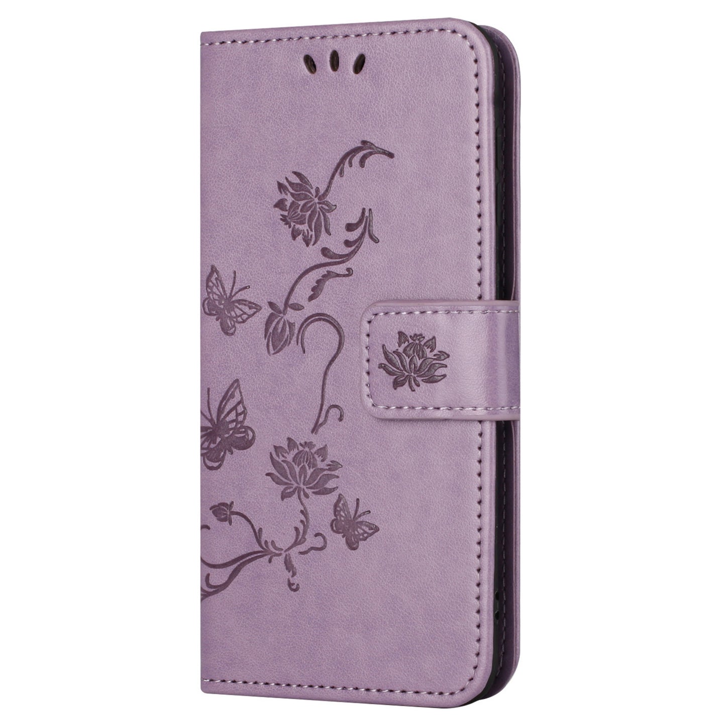Uniqkart for Samsung Galaxy S23 FE PU Leather Wallet Phone Case Butterfly Flower Imprinted Stand Cover - Purple