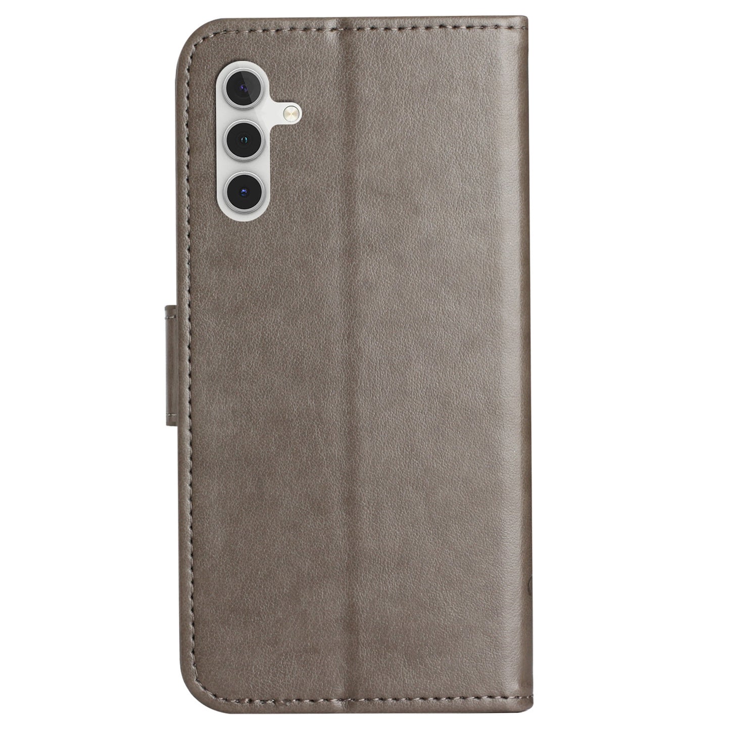 Uniqkart for Samsung Galaxy S23 FE PU Leather Wallet Phone Case Butterfly Flower Imprinted Stand Cover - Grey