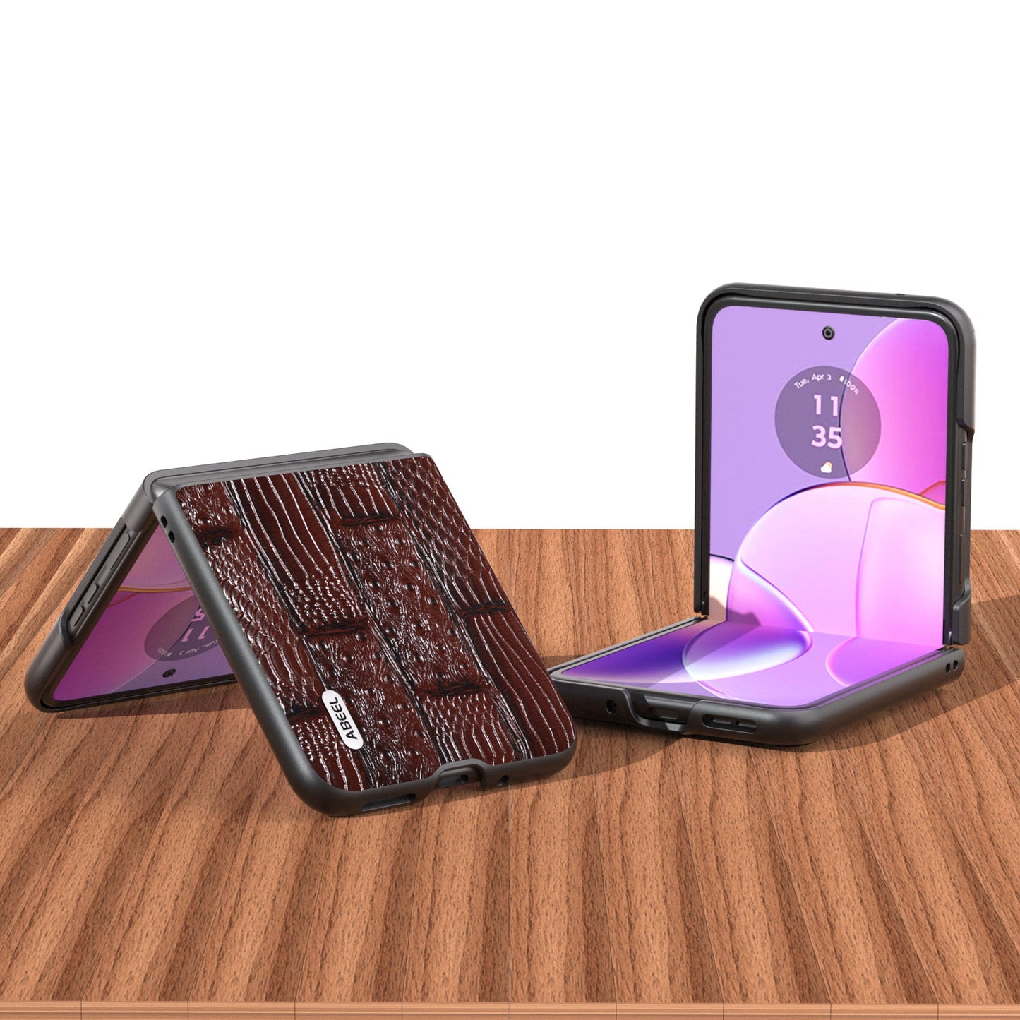 Uniqkart for Motorola Razr 40 5G Mahjong Texture Cover Genuine Cow Leather+PC Anti-Shock Phone Case - Brown