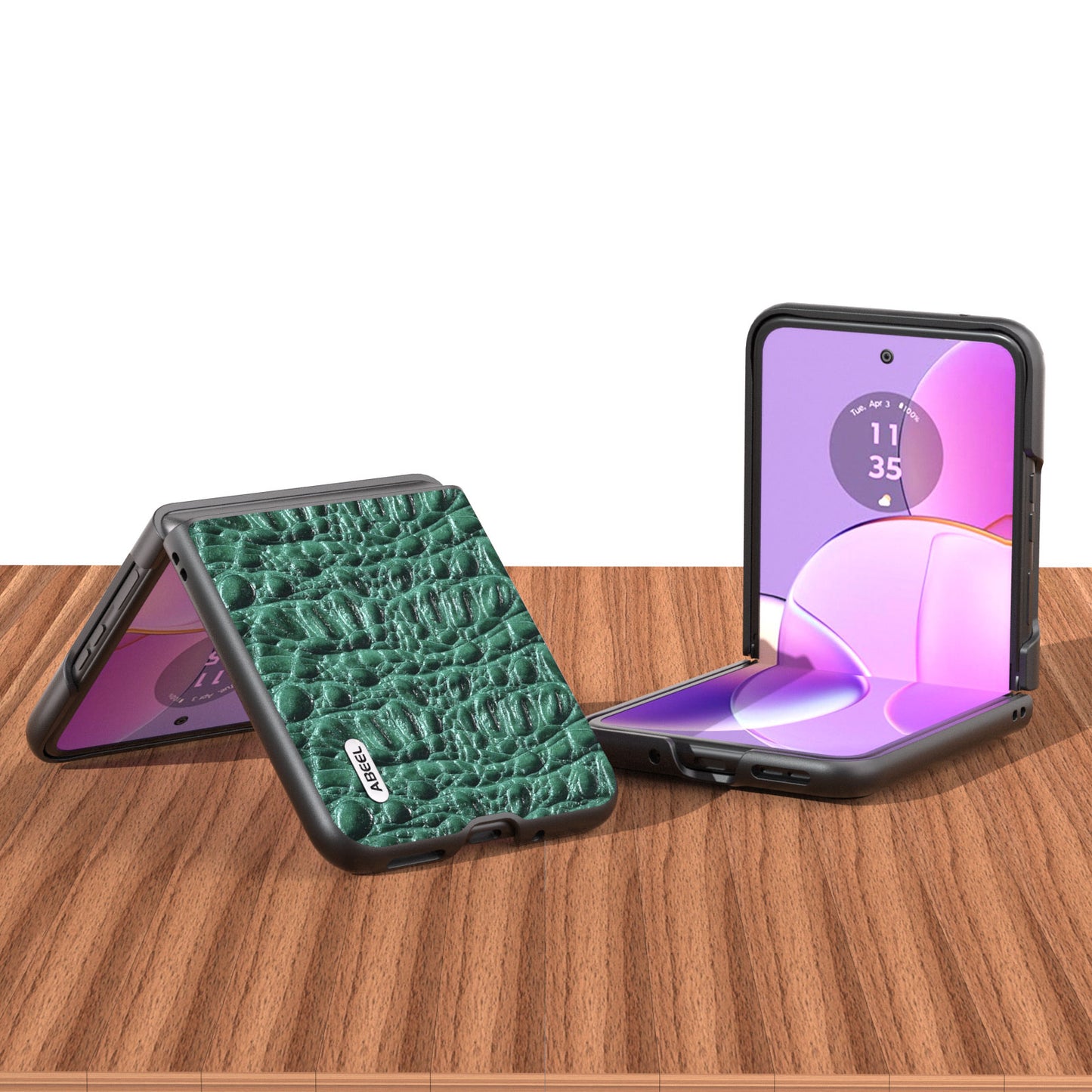 Uniqkart For Motorola Razr 40 5G Canopy Texture Phone Case Genuine Cow Leather+PC Protective Cover - Green