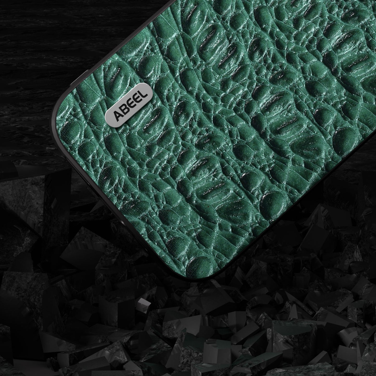 Uniqkart For iPhone 15 Slim-Fit Phone Case Genuine Cow Leather Coated PC+TPU Canopy Texture Cover - Green