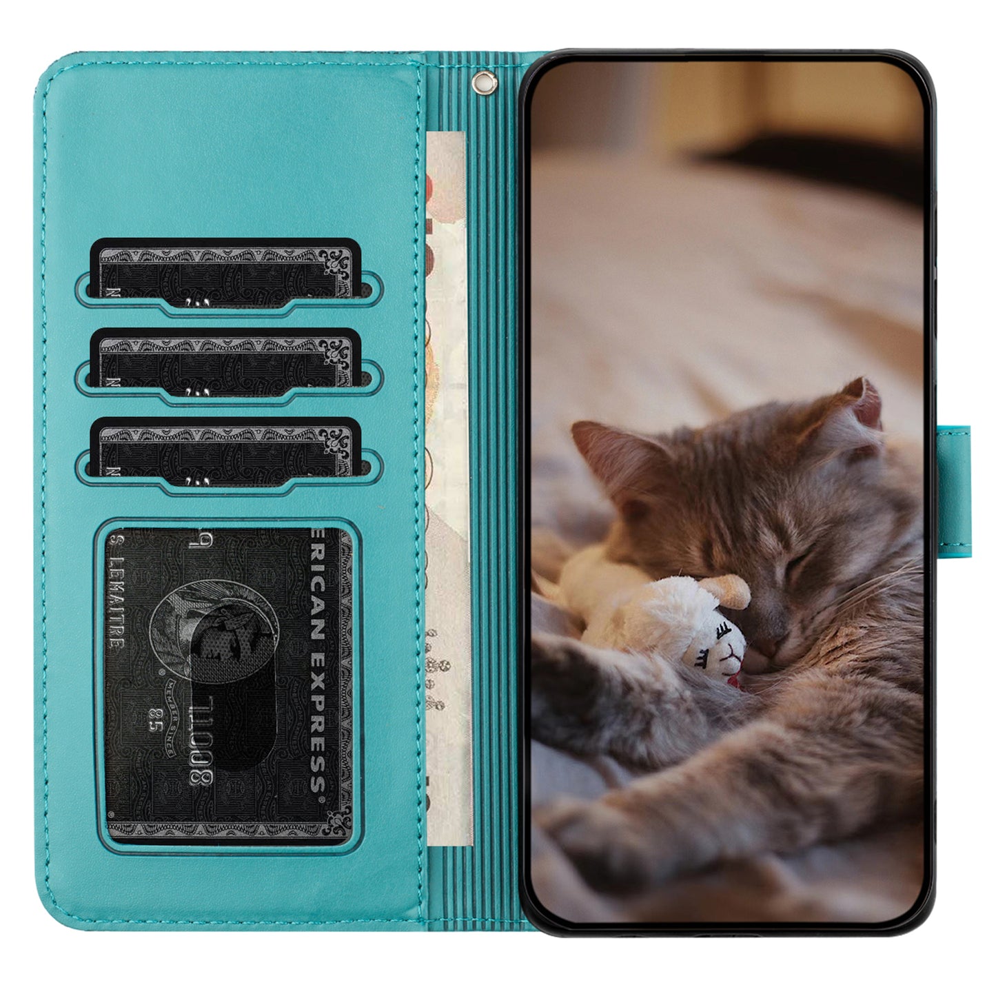 Uniqkart for Samsung Galaxy A14 4G / 5G Phone Cover Leather Stand Imprinted Wall Cats Phone Case Wallet with Strap - Blue