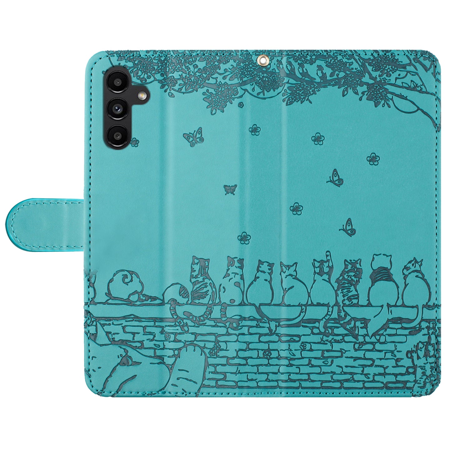 Uniqkart for Samsung Galaxy A14 4G / 5G Phone Cover Leather Stand Imprinted Wall Cats Phone Case Wallet with Strap - Blue