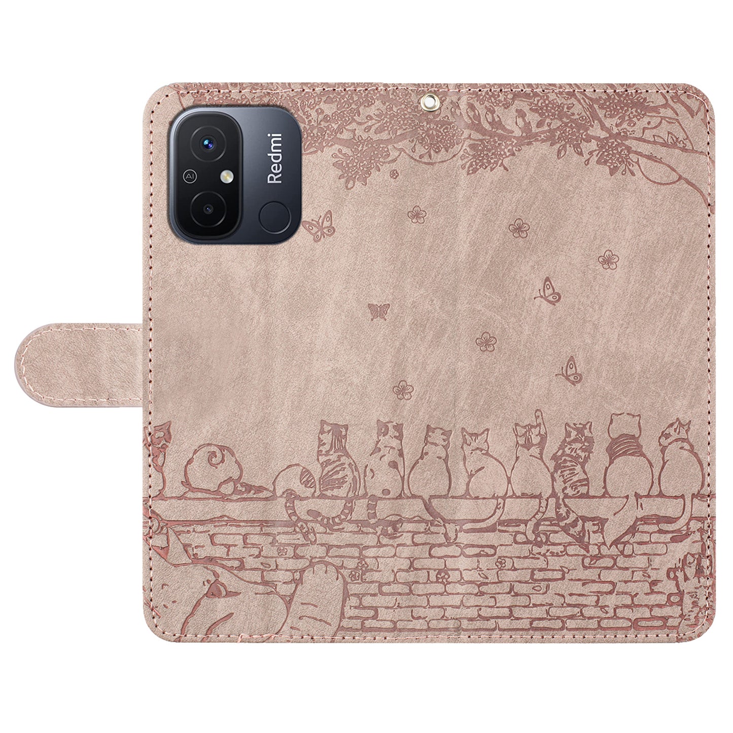 Uniqkart for Xiaomi Redmi 12C 4G / 11A 4G Multifunction Wallet Phone Cover Imprinted Wall Cats PU Leather Stand Phone Case with Strap - Smoky Purple