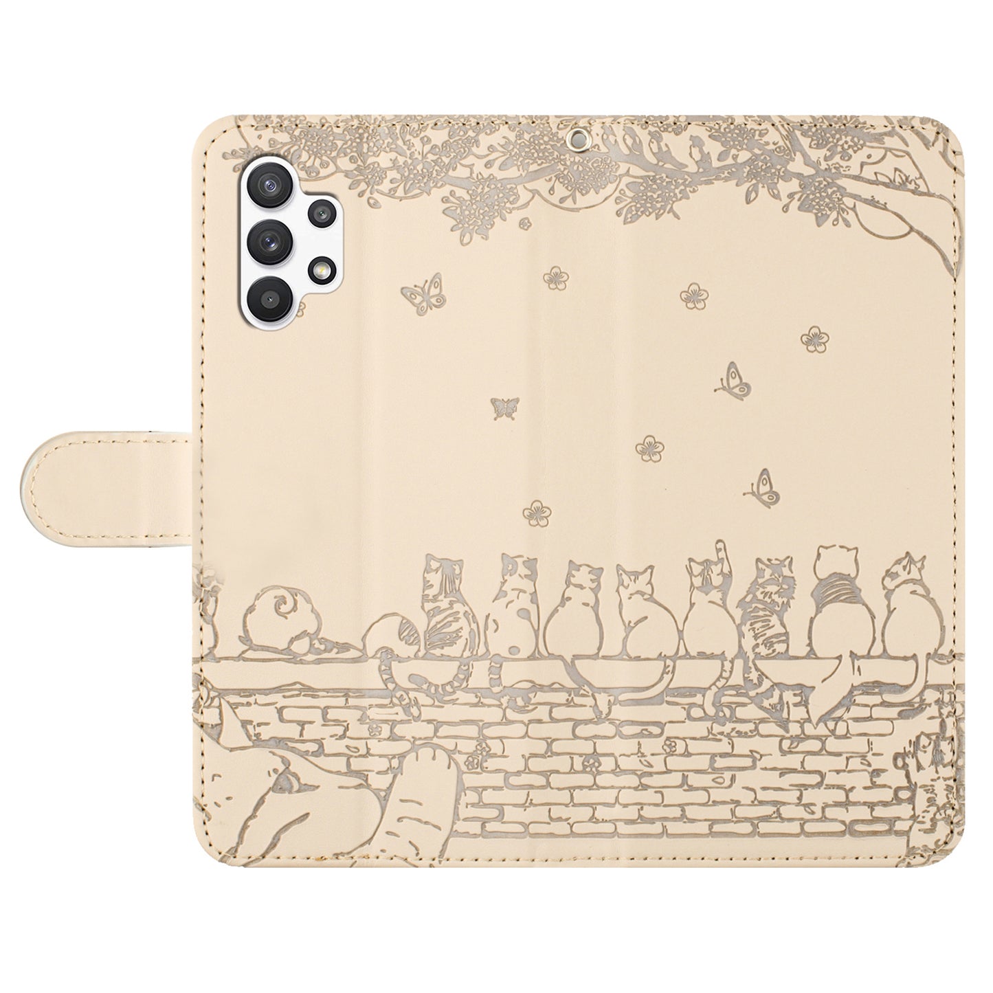 Uniqkart for Samsung Galaxy A13 4G / A04s 4G / A04 4G / M13 5G Shockproof Phone Cover Imprinted Stand Wallet Leather Phone Case with Strap - Apricot