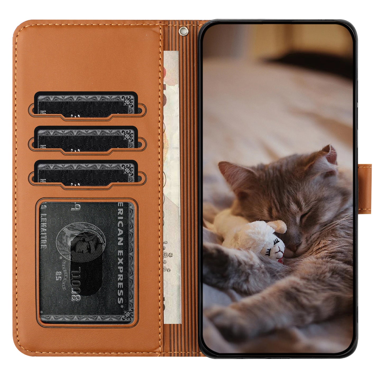 Uniqkart for Samsung Galaxy A23 4G / A23 5G (Global Version) / M23 5G / F23 5G Wallet Phone Cover Imprinted PU Leather Stand Phone Case with Strap - Brown