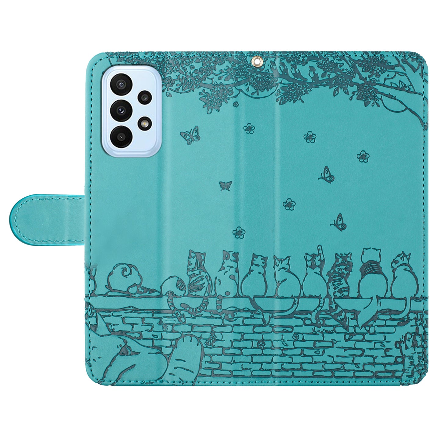 Uniqkart for Samsung Galaxy A23 4G / A23 5G (Global Version) / M23 5G / F23 5G Wallet Phone Cover Imprinted PU Leather Stand Phone Case with Strap - Blue