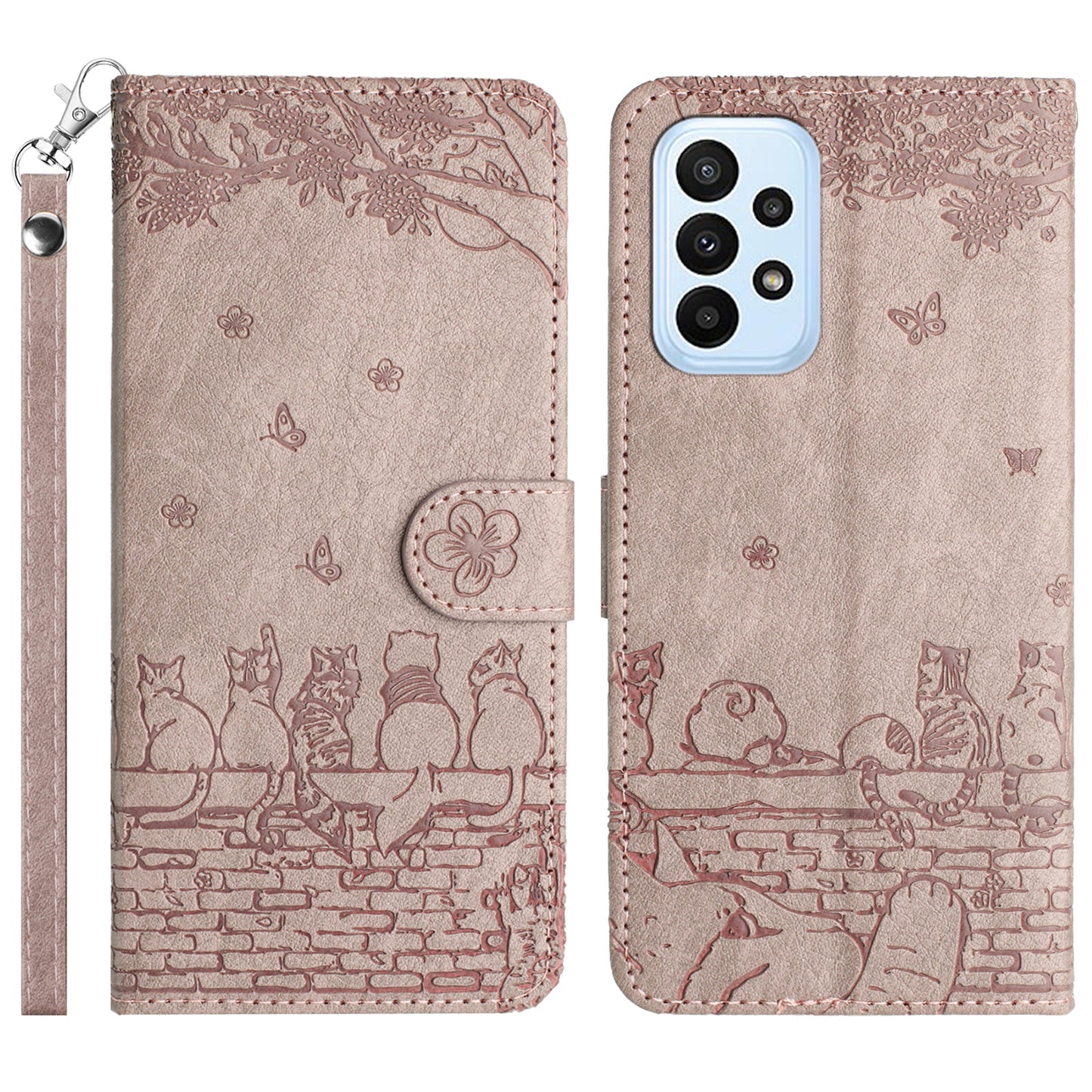 for Samsung Galaxy A23 4G / A23 5G (Global Version) / M23 5G / F23 5G Wallet Phone Cover Imprinted PU Leather Stand Phone Case with Strap - Smoky Purple