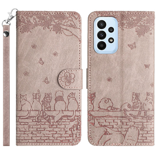 for Samsung Galaxy A23 4G / A23 5G (Global Version) / M23 5G / F23 5G Wallet Phone Cover Imprinted PU Leather Stand Phone Case with Strap - Smoky Purple