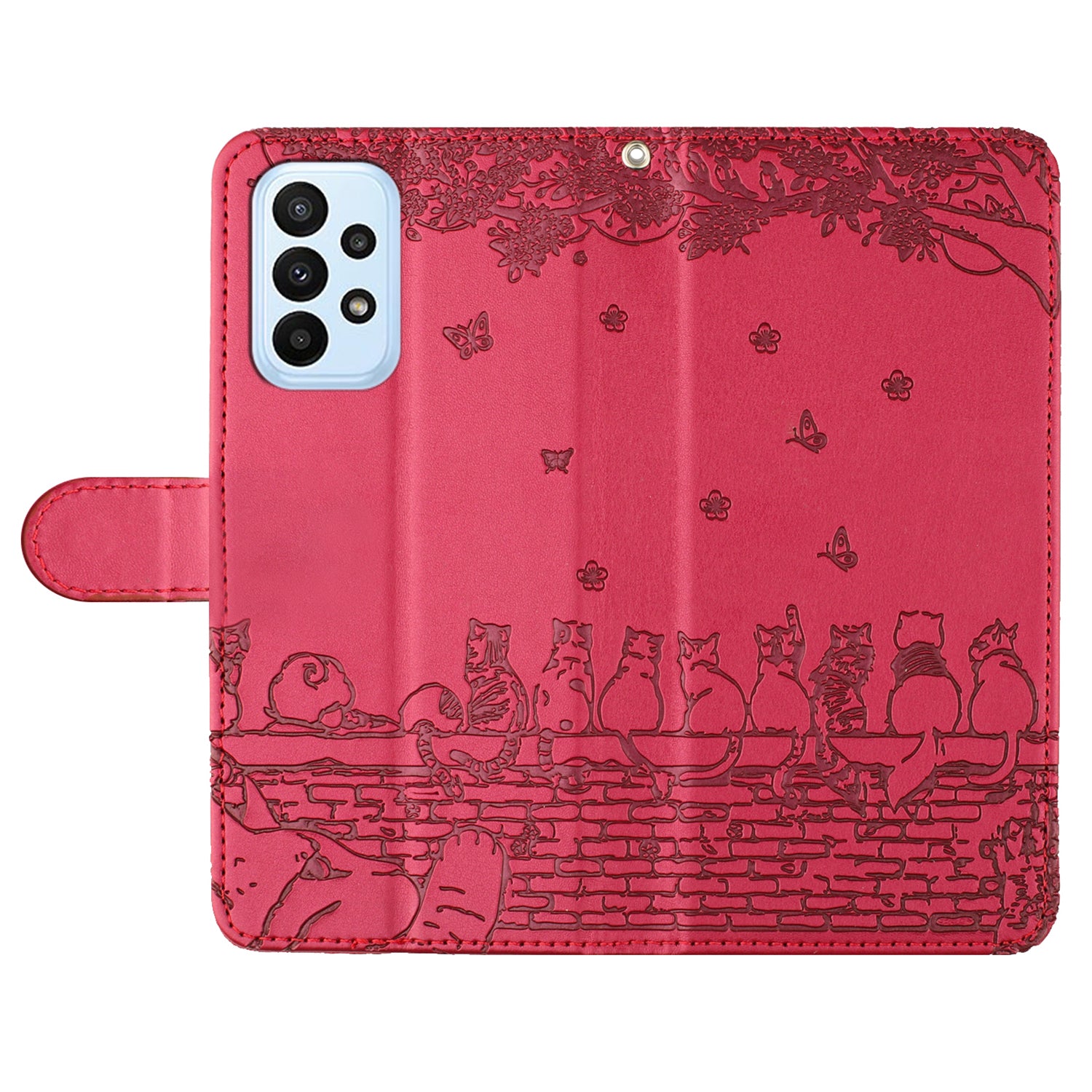Uniqkart for Samsung Galaxy A23 4G / A23 5G (Global Version) / M23 5G / F23 5G Wallet Phone Cover Imprinted PU Leather Stand Phone Case with Strap - Red