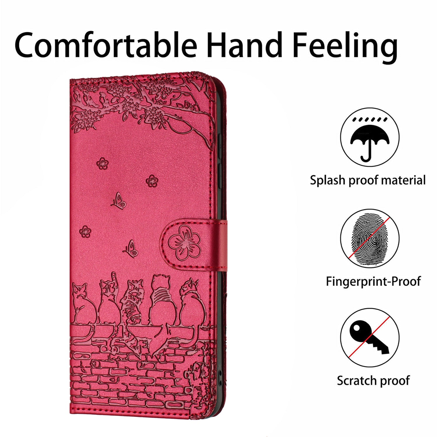 Uniqkart for Samsung Galaxy A23 4G / A23 5G (Global Version) / M23 5G / F23 5G Wallet Phone Cover Imprinted PU Leather Stand Phone Case with Strap - Red