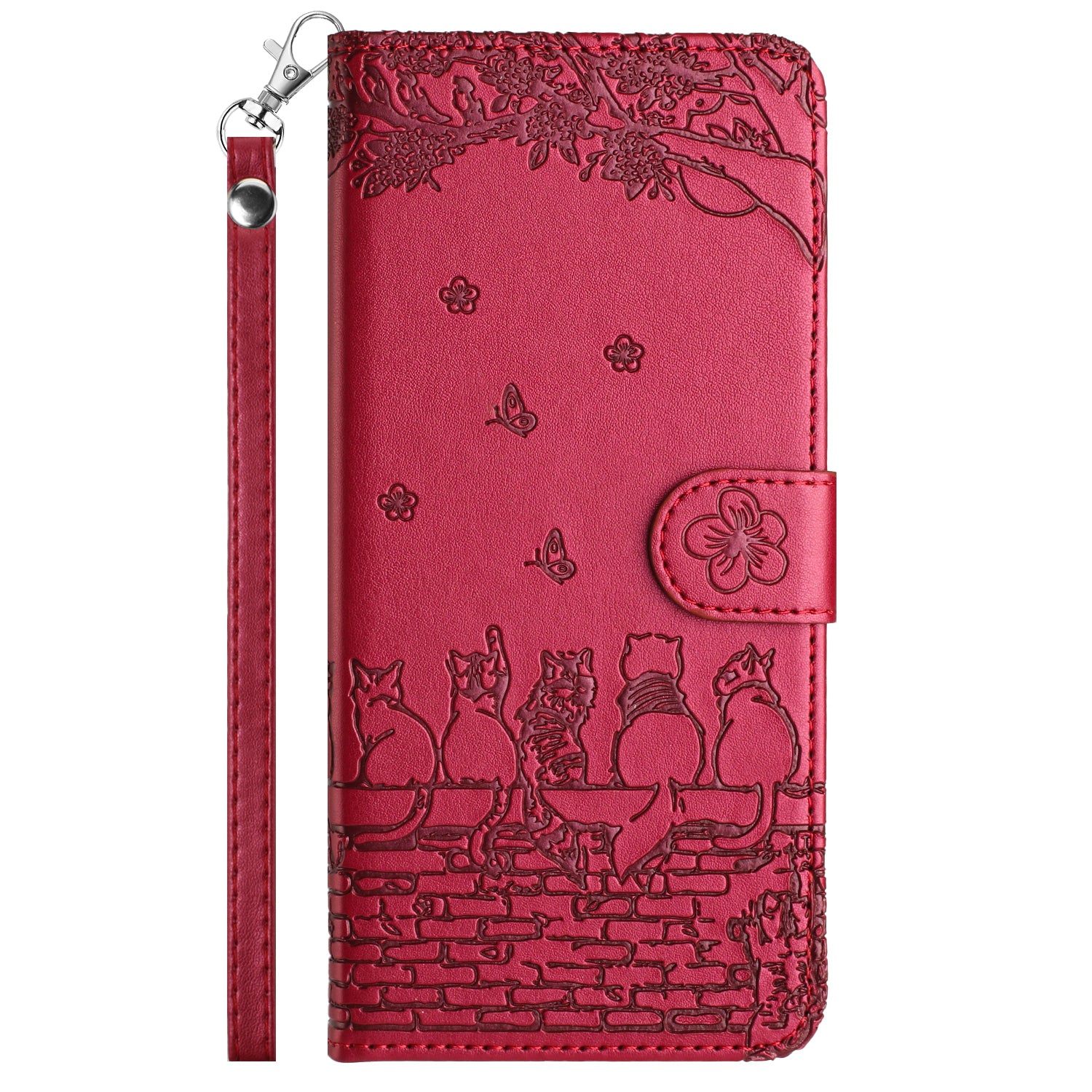 Uniqkart for Samsung Galaxy A23 4G / A23 5G (Global Version) / M23 5G / F23 5G Wallet Phone Cover Imprinted PU Leather Stand Phone Case with Strap - Red