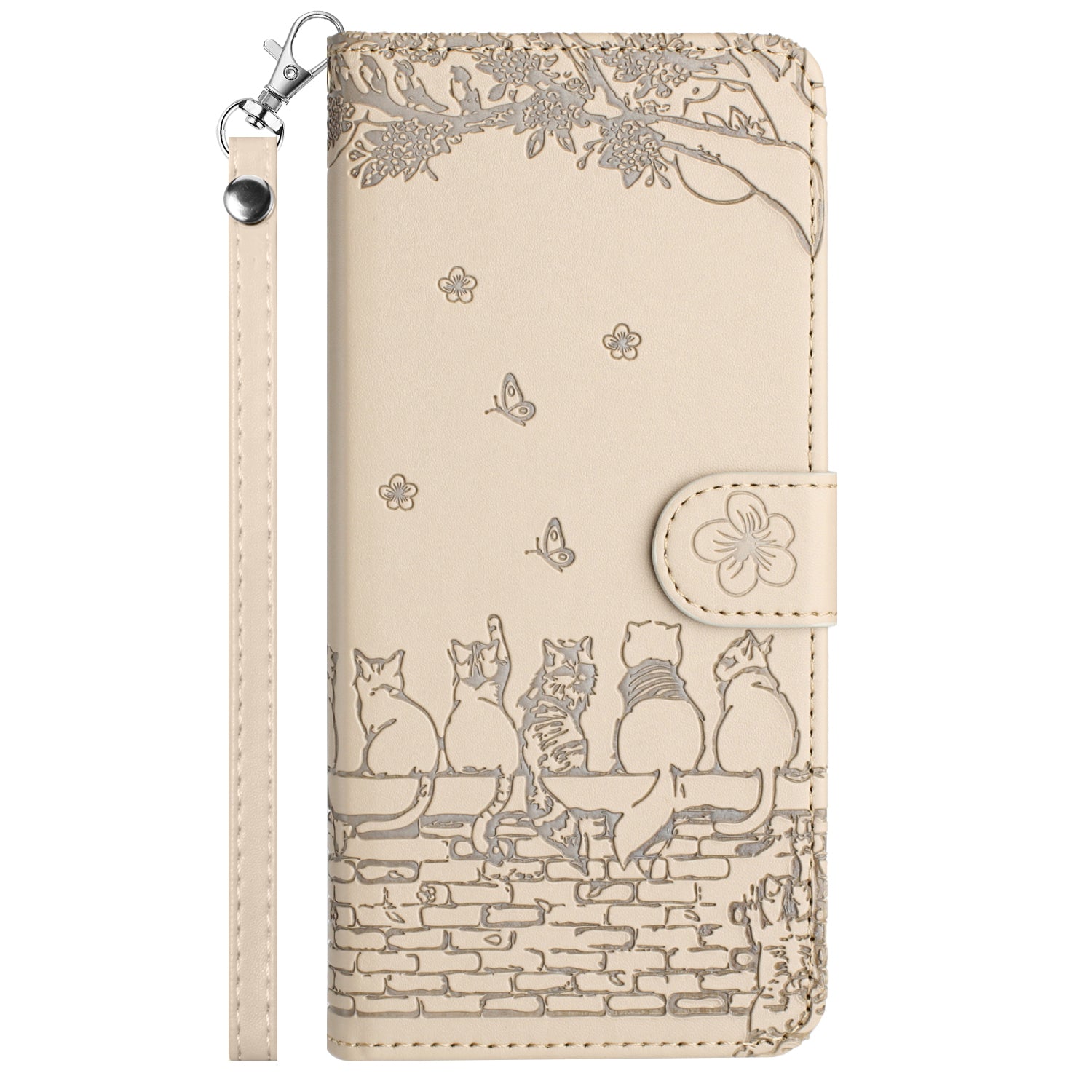 Uniqkart for Samsung Galaxy A33 5G Leather Stand Wallet Phone Cover Imprinted Wall Cats Phone Case with Strap - Apricot