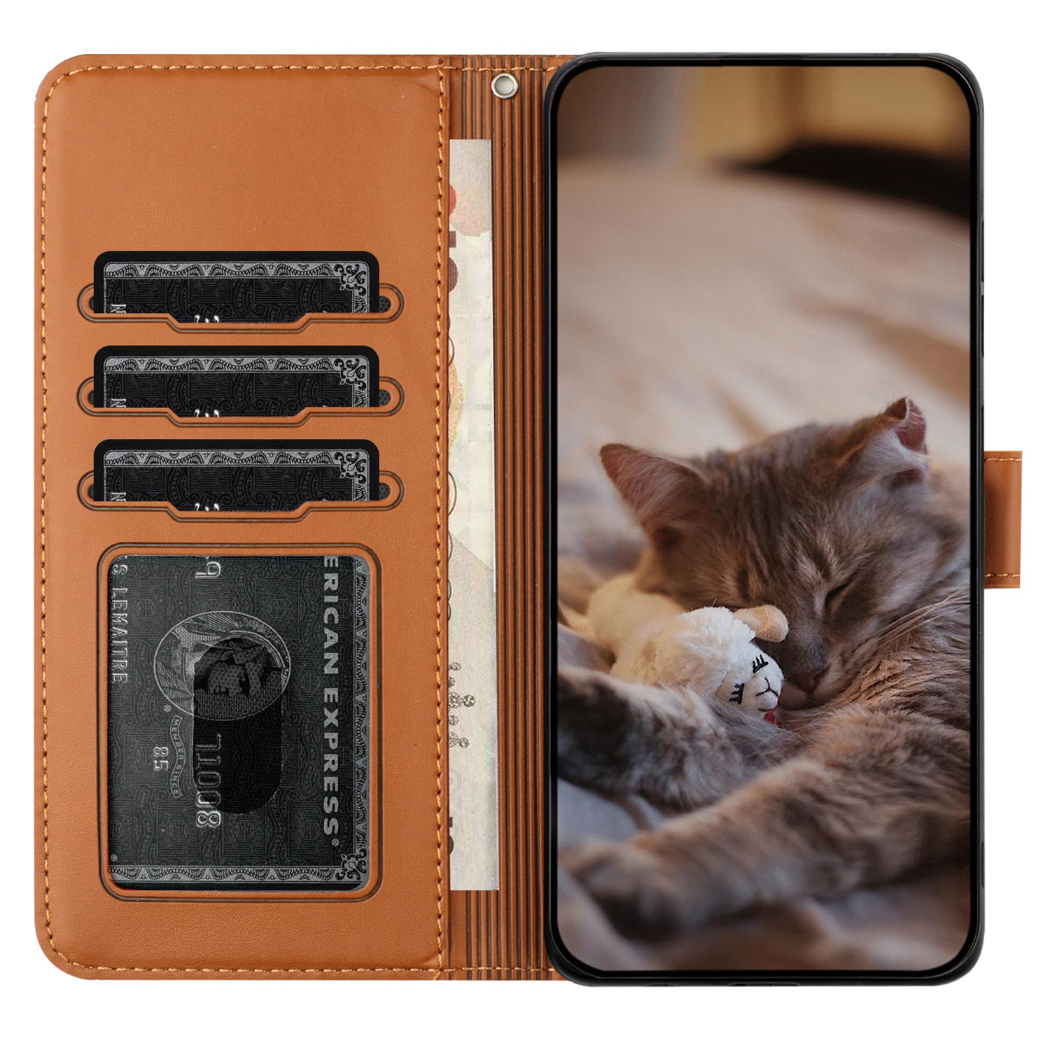 Uniqkart for Samsung Galaxy A33 5G Leather Stand Wallet Phone Cover Imprinted Wall Cats Phone Case with Strap - Brown