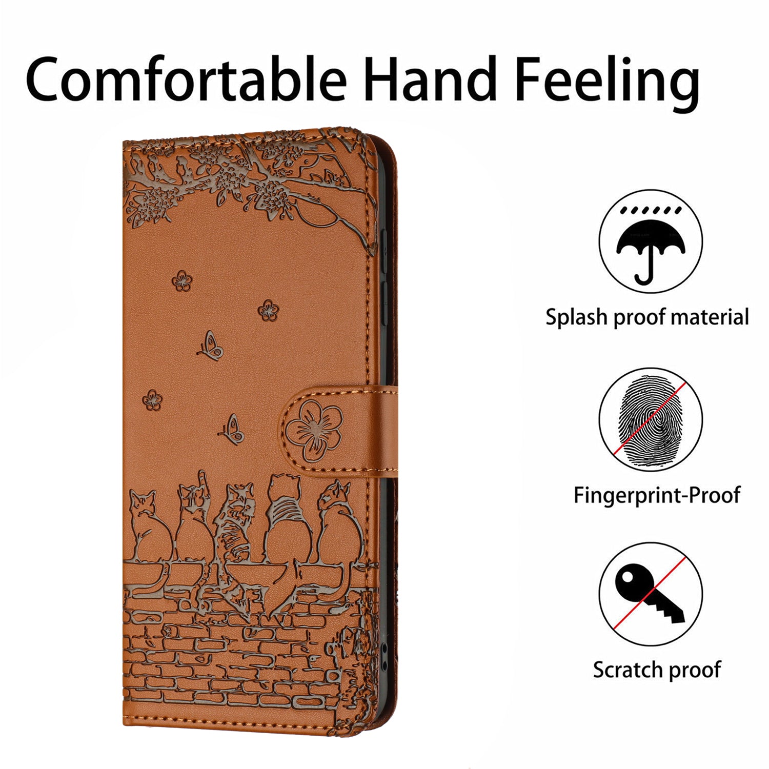 Uniqkart for Samsung Galaxy A33 5G Leather Stand Wallet Phone Cover Imprinted Wall Cats Phone Case with Strap - Brown