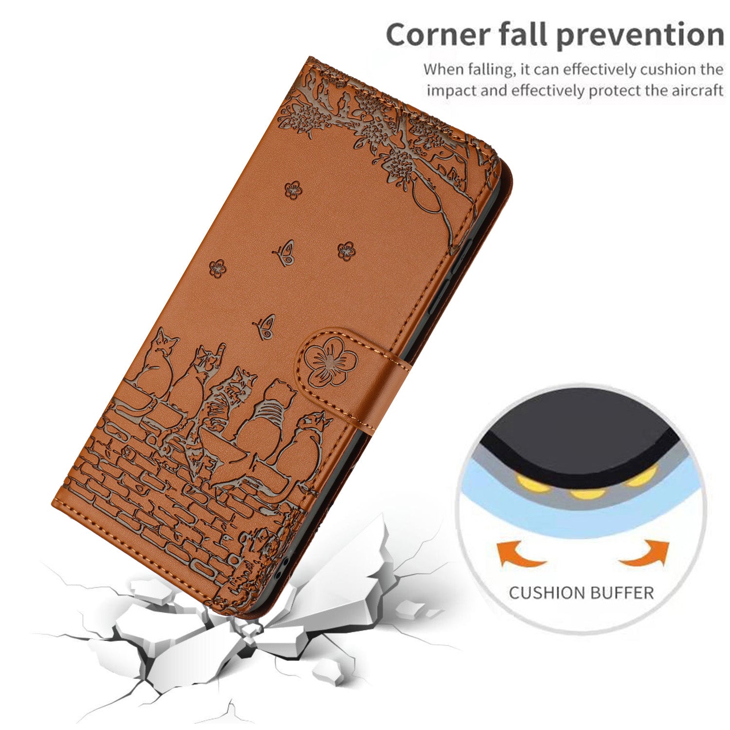 Uniqkart for Samsung Galaxy A33 5G Leather Stand Wallet Phone Cover Imprinted Wall Cats Phone Case with Strap - Brown