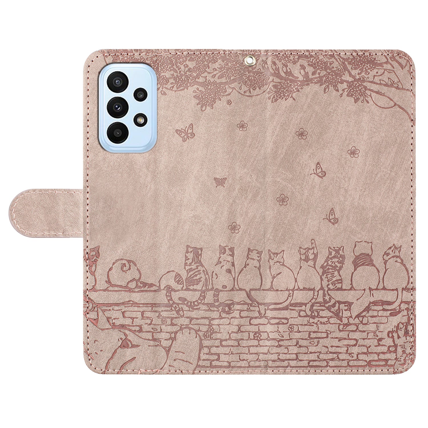Uniqkart for Samsung Galaxy A33 5G Leather Stand Wallet Phone Cover Imprinted Wall Cats Phone Case with Strap - Smoky Purple