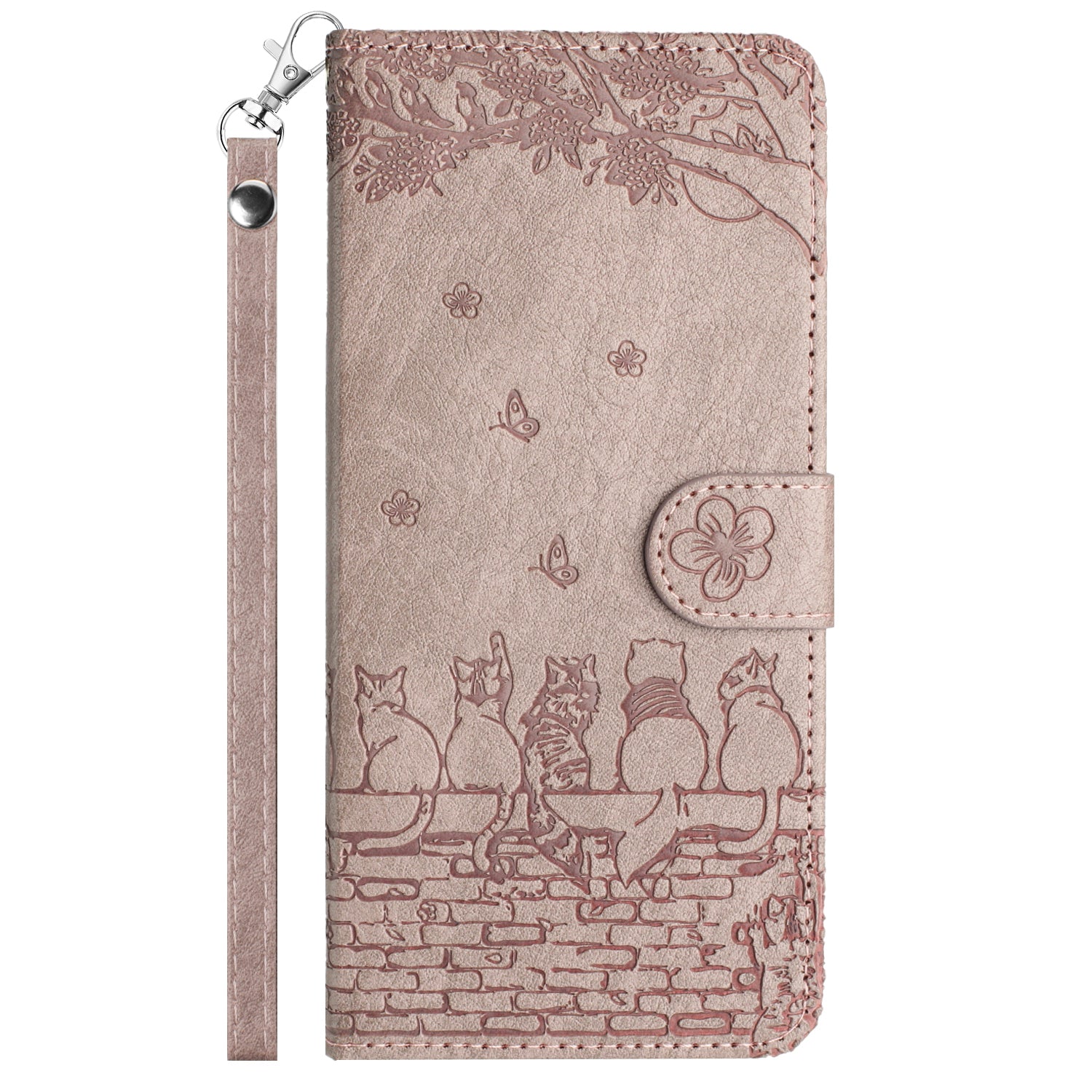Uniqkart for Samsung Galaxy A33 5G Leather Stand Wallet Phone Cover Imprinted Wall Cats Phone Case with Strap - Smoky Purple