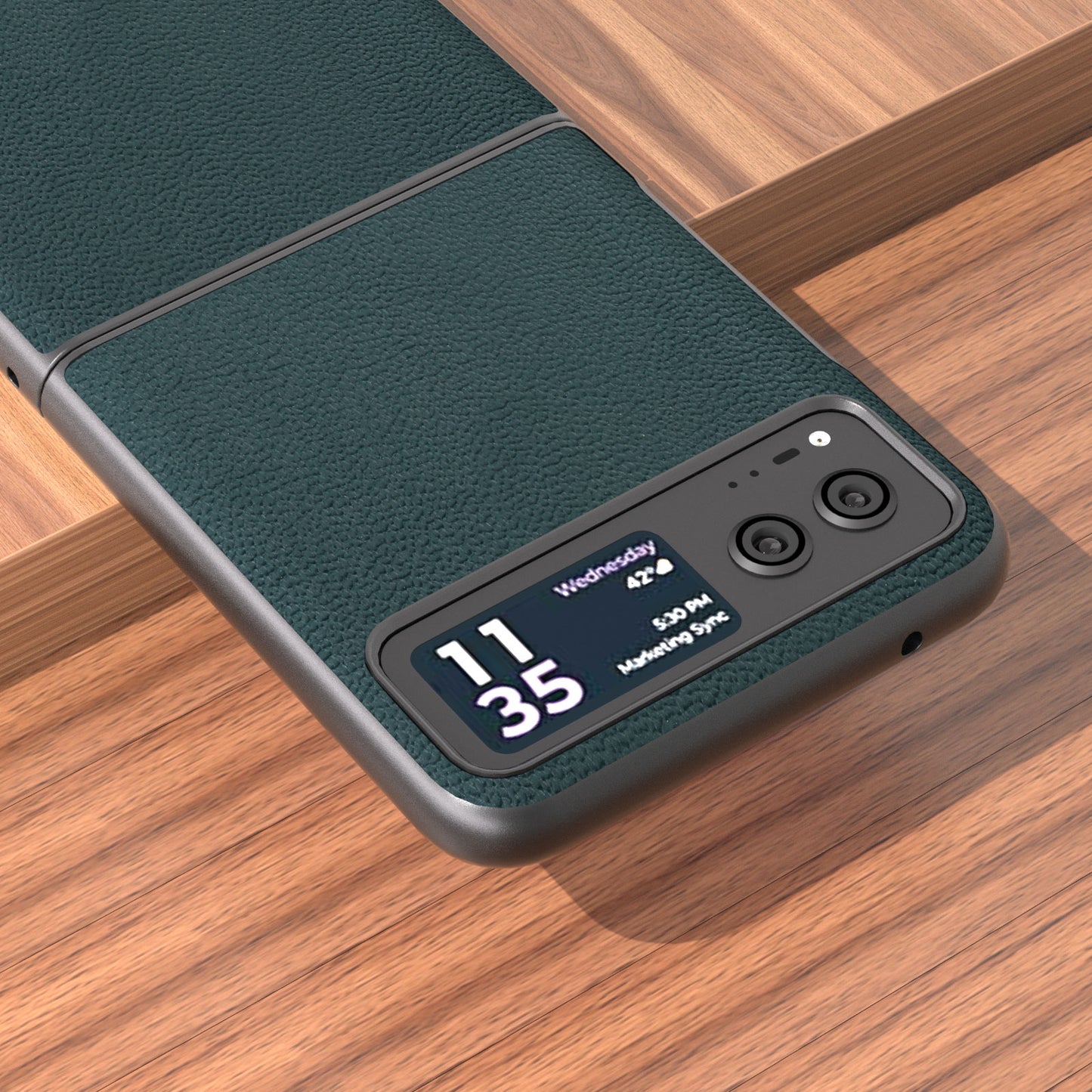 Uniqkart For Motorola Razr 40 5G Slim Litchi Texture Phone Case Genuine Cow Leather + PC Protective Cover - Midnight Green