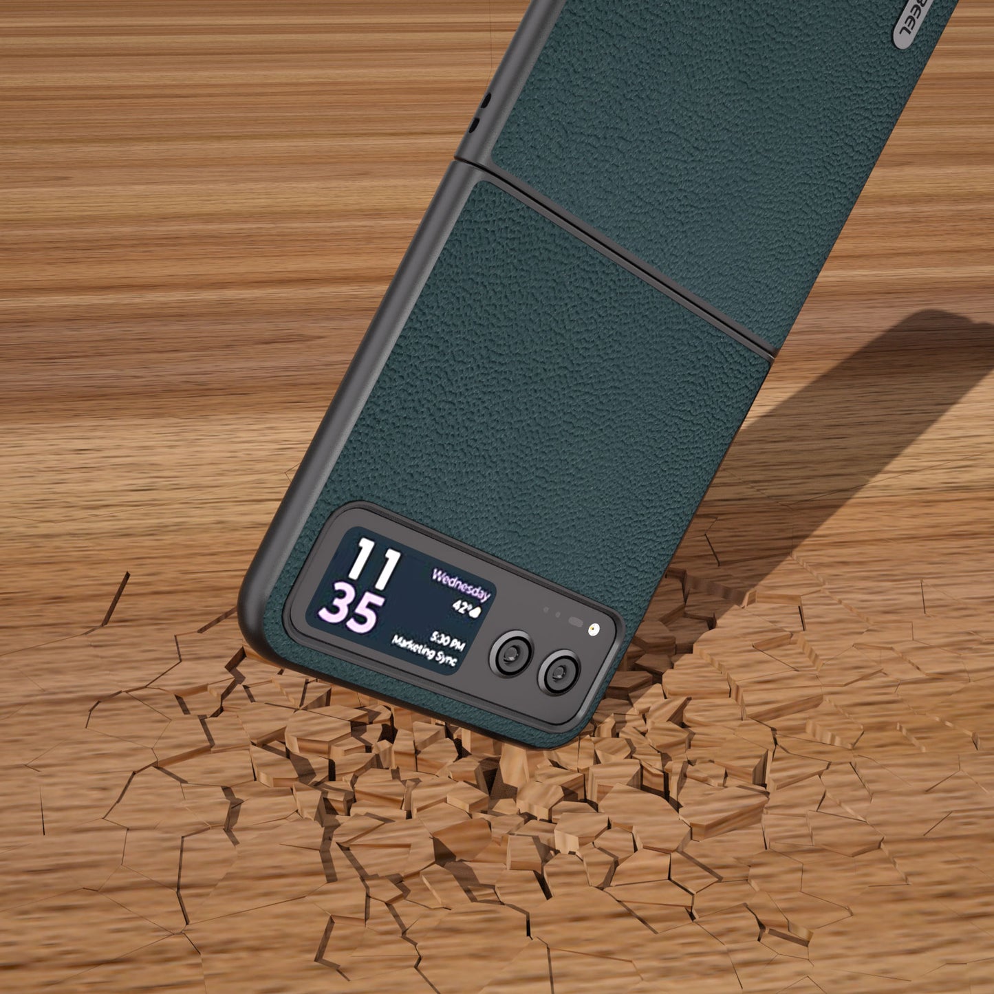 Uniqkart For Motorola Razr 40 5G Slim Litchi Texture Phone Case Genuine Cow Leather + PC Protective Cover - Midnight Green