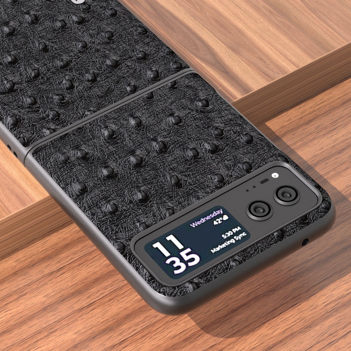 Uniqkart For Motorola Razr 40 5G Protective Slim Case Genuine Cow Leather Coated PC Ostrich Texture Phone Cover - Black
