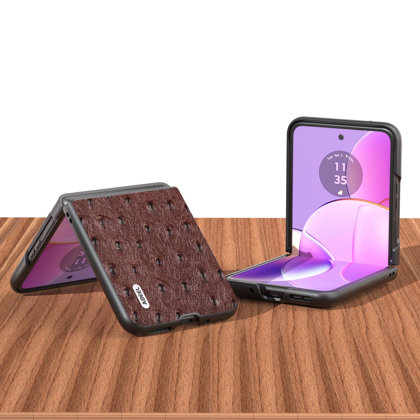 Uniqkart For Motorola Razr 40 5G Protective Slim Case Genuine Cow Leather Coated PC Ostrich Texture Phone Cover - Coffee
