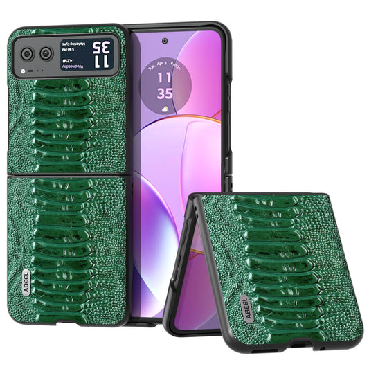 Uniqkart for Motorola Razr 40 5G Genuine Cow Leather + Hard PC Shell Crocodile Texture Phone Case - Green