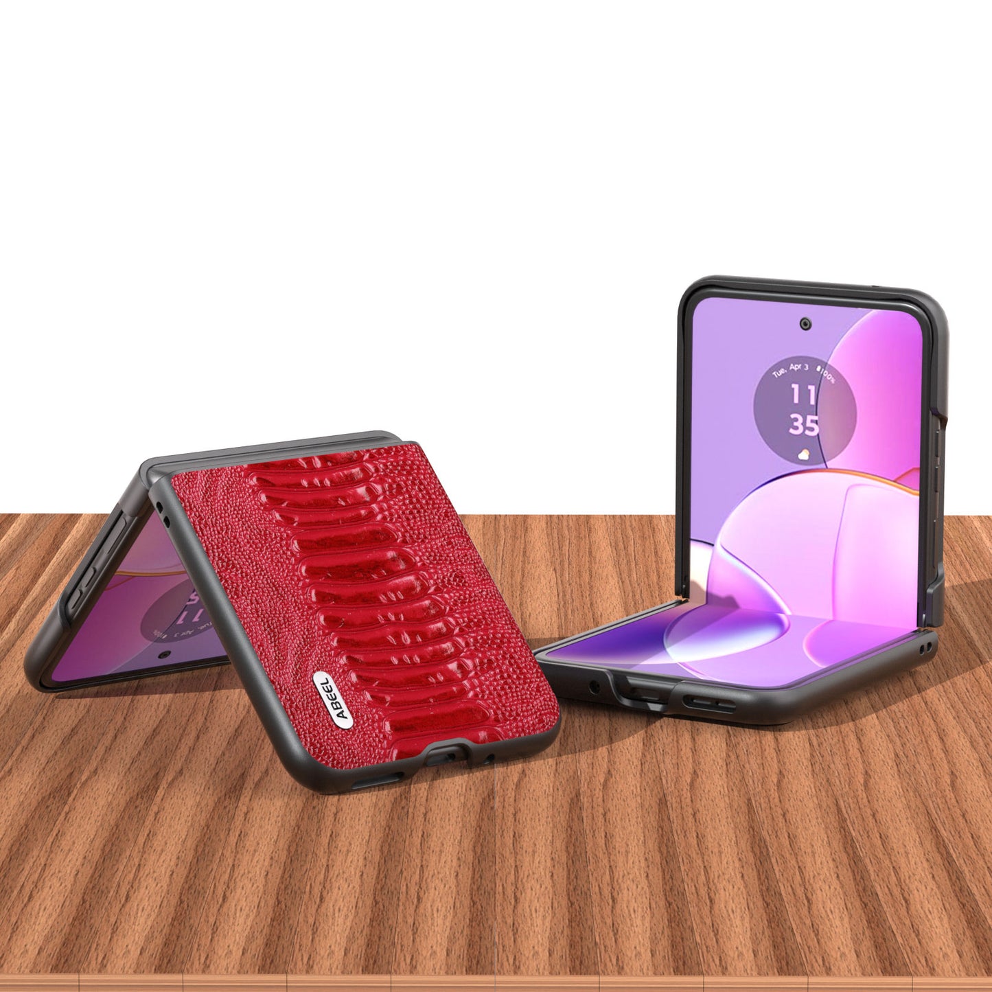 Uniqkart for Motorola Razr 40 5G Genuine Cow Leather + Hard PC Shell Crocodile Texture Phone Case - Red