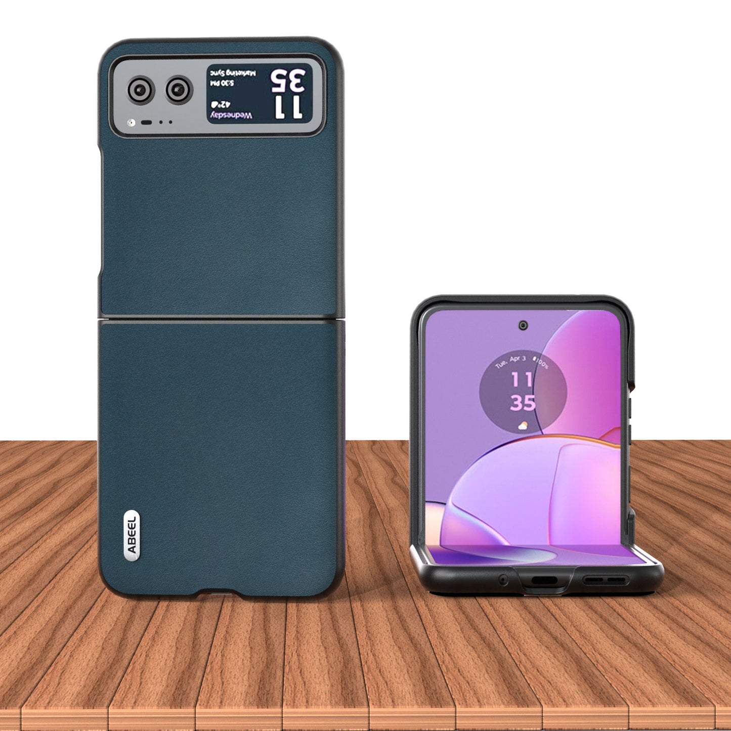 Uniqkart For Motorola Razr 40 5G Nappa Texture Phone Case Genuine Cow Leather + Hard PC  Protective Cover - Green
